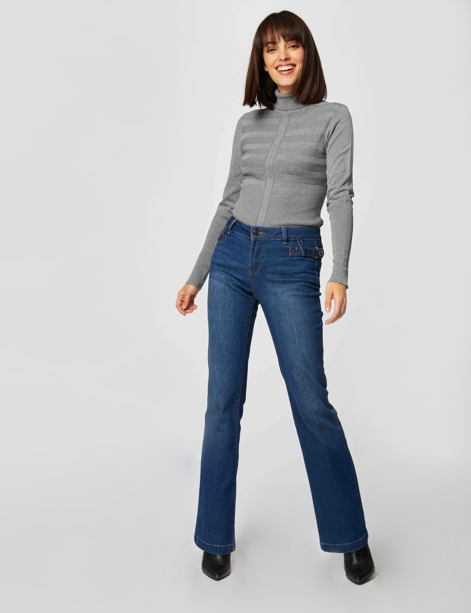 Pull manches longues col roulé gris anthracite femme Pull manches longues col roulé gris anthracite femme