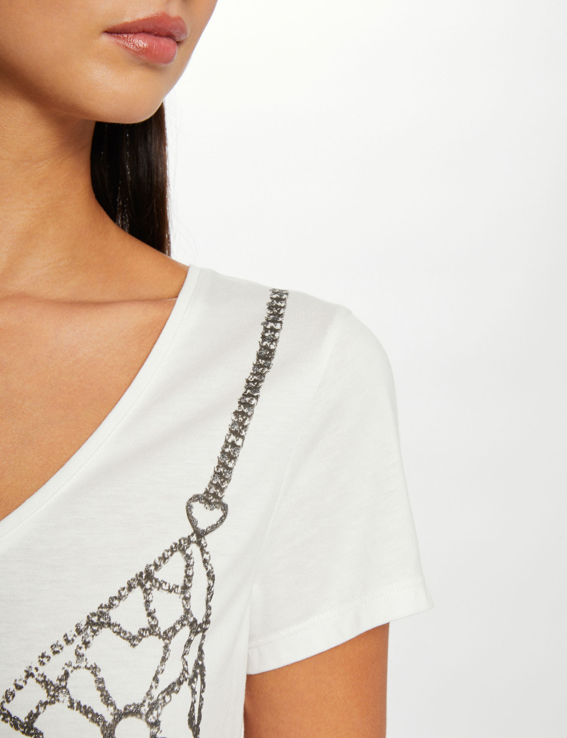 t shirt manches courtes a paillettes ecru femme T-shirt manches courtes à paillettes ecru femme