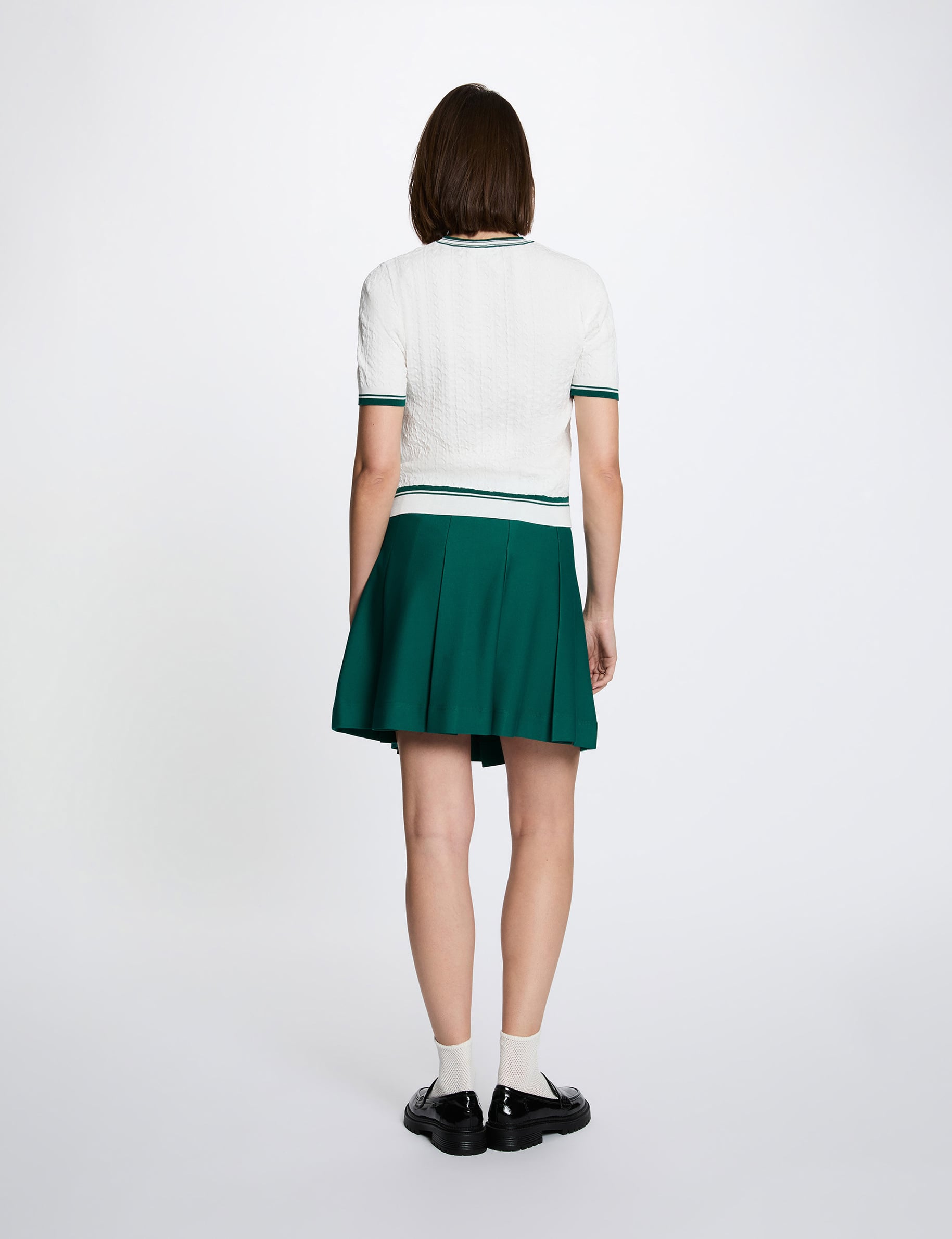 Pull fin manches courtes vert femme