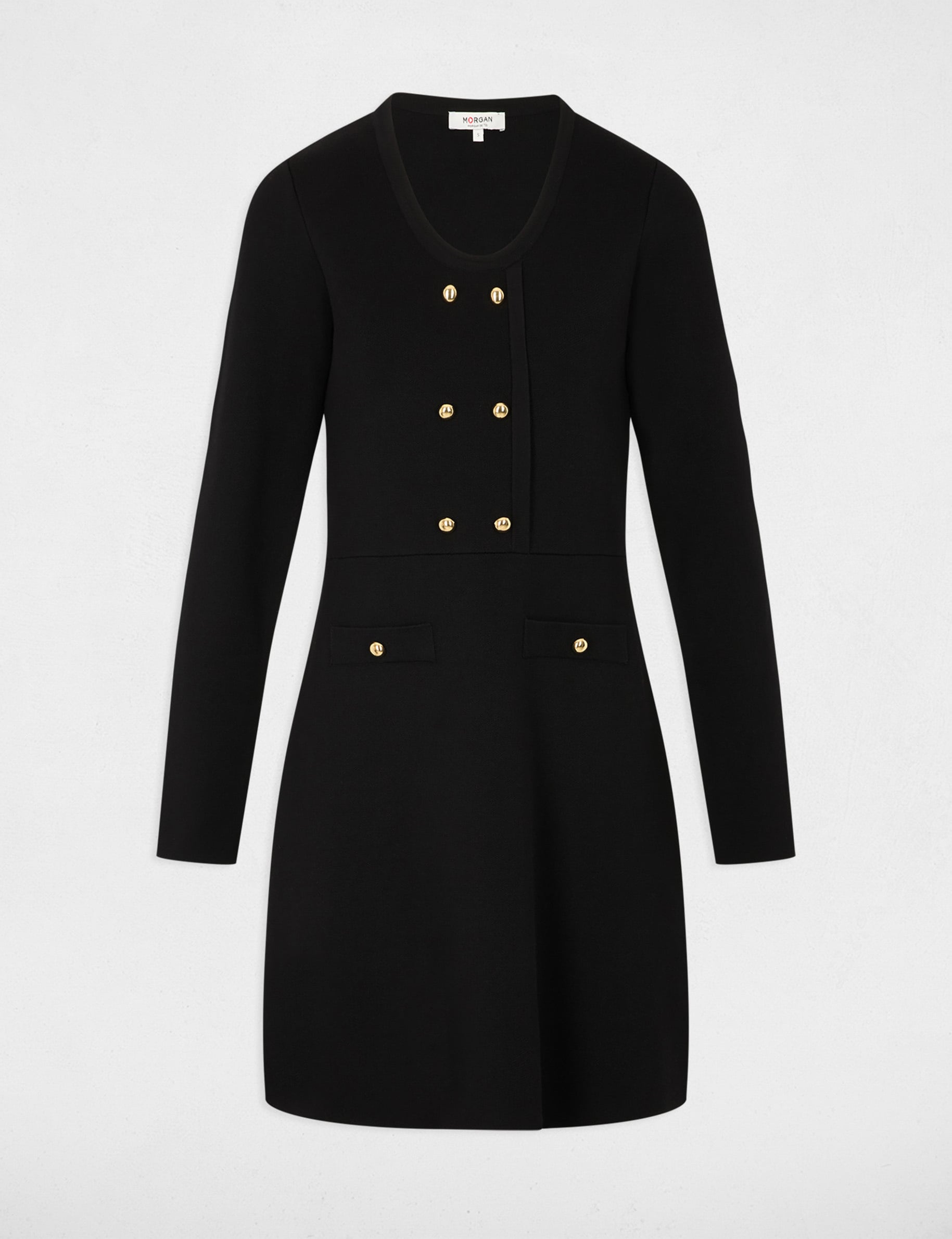 Robe tricot courte trap&egrave;ze noir femme