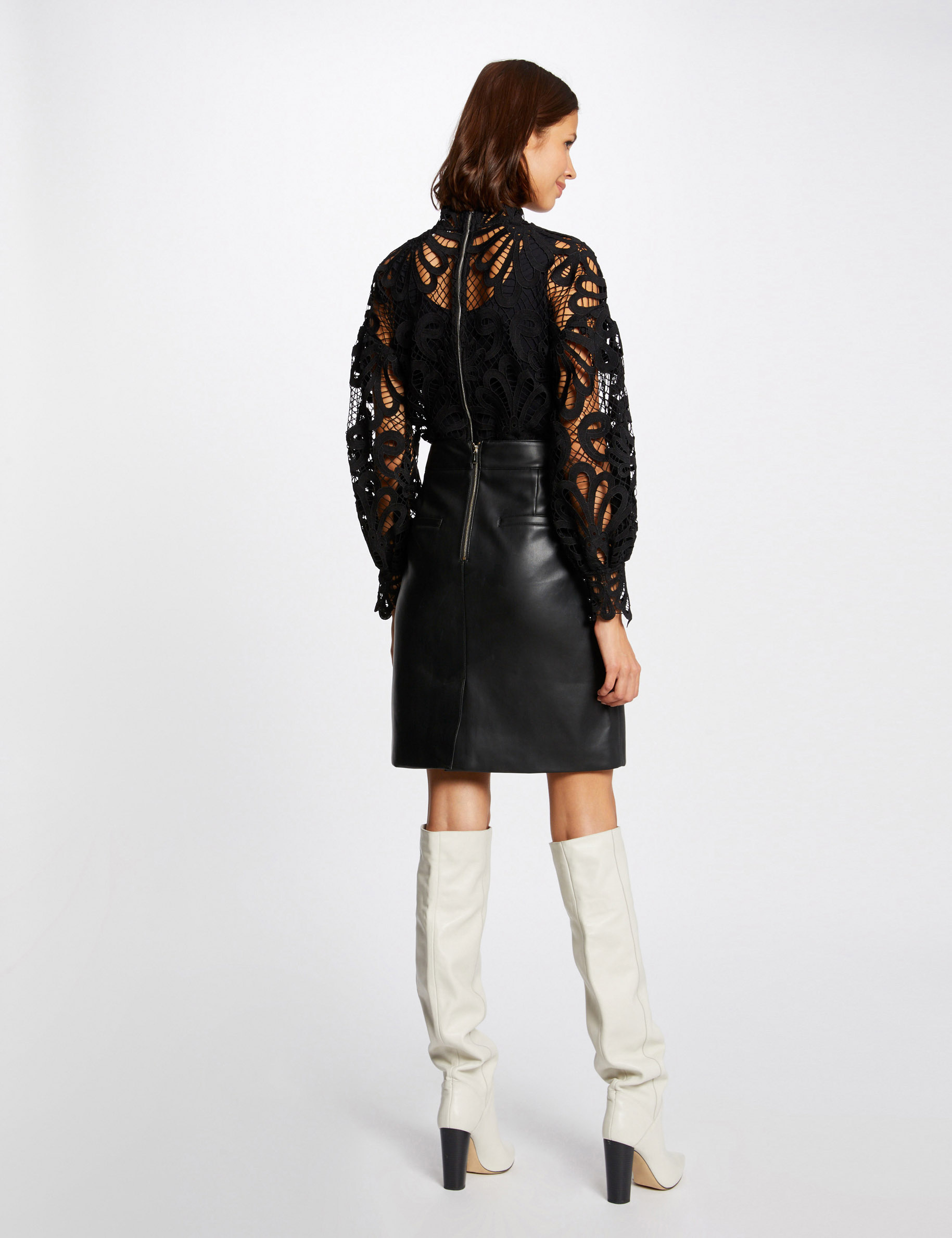 Blouse manches longues en dentelle noir femme