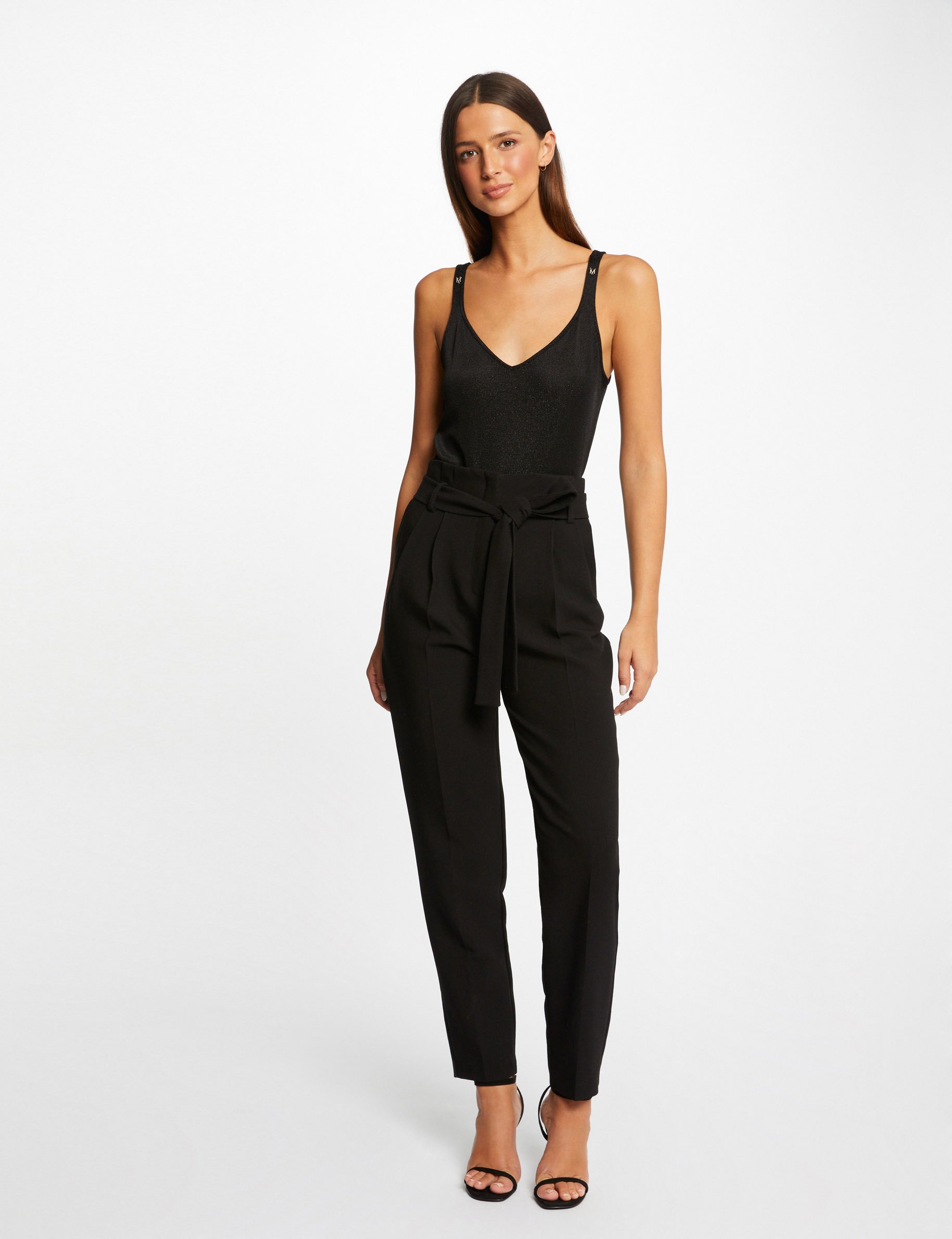 debardeur col en v fils metallises noir femme Débardeur col en V fils métallisés noir femme