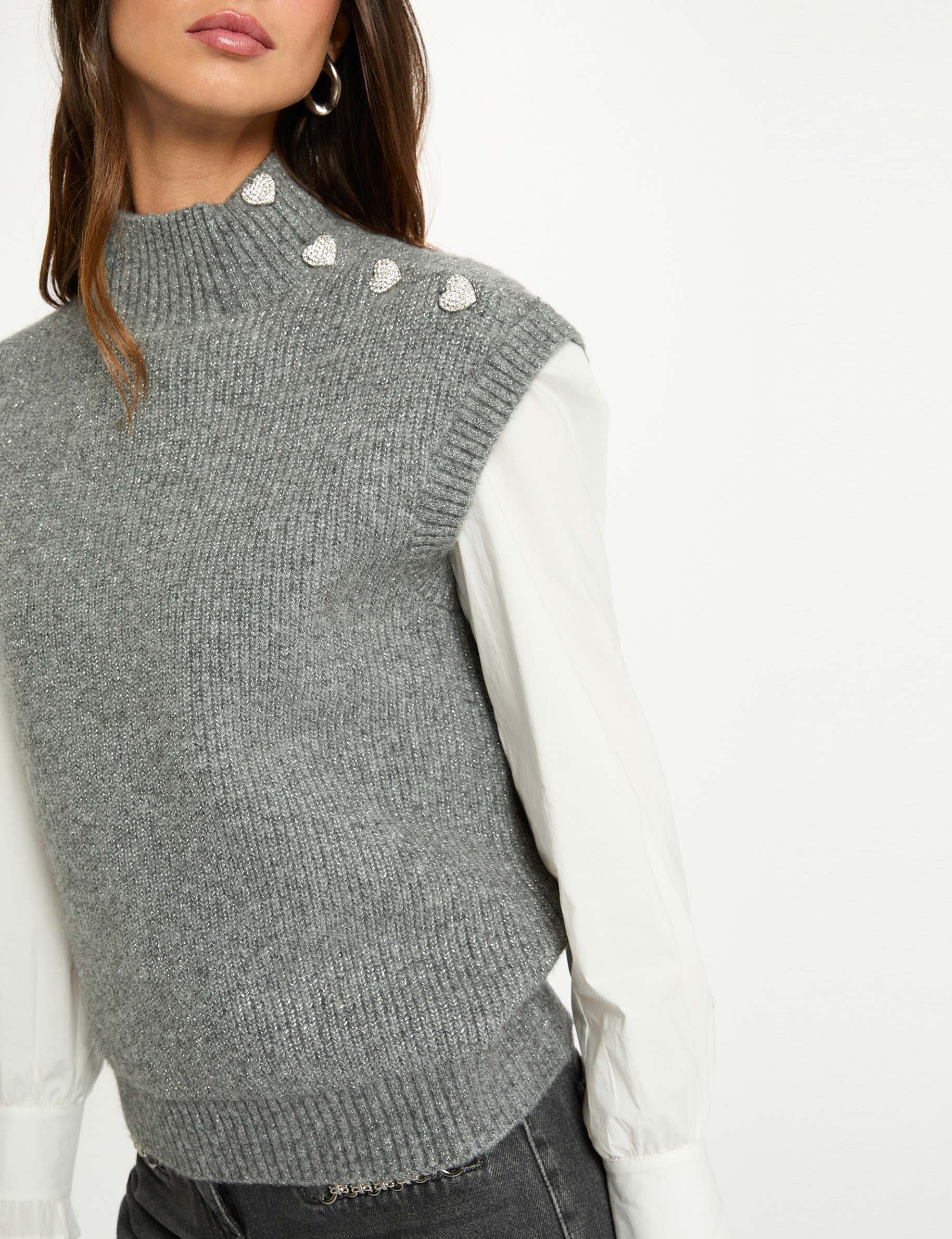 Pull sans manches gris fonc&eacute; femme
