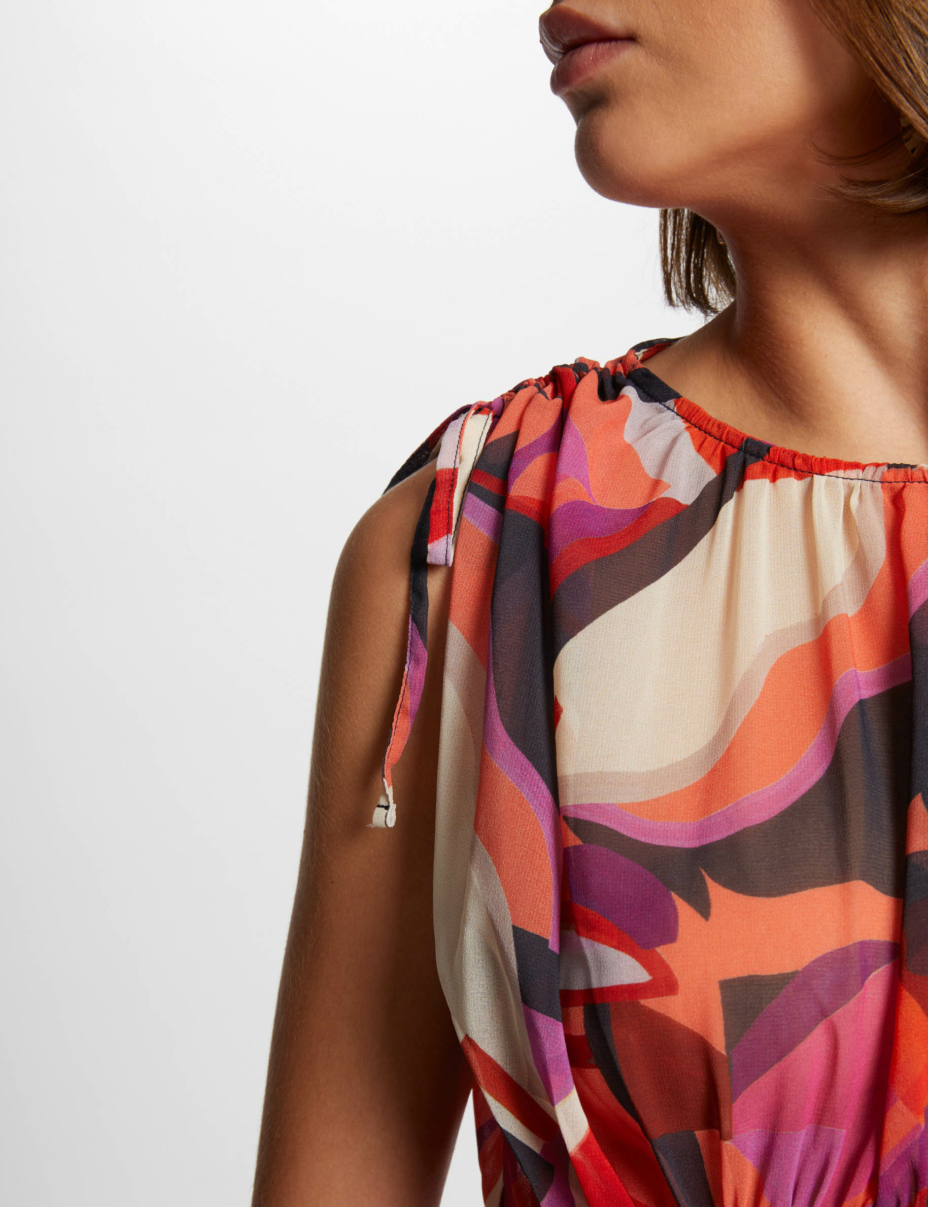 Robe longue cintr&eacute;e imprim&eacute;e multicolore femme