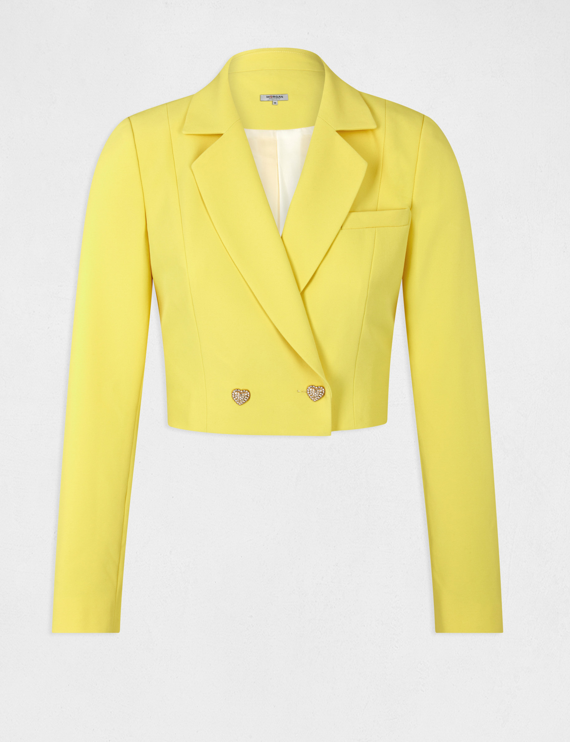 Veste courte droite boutonnée jaune moyen femme Veste courte droite boutonnée jaune moyen femme