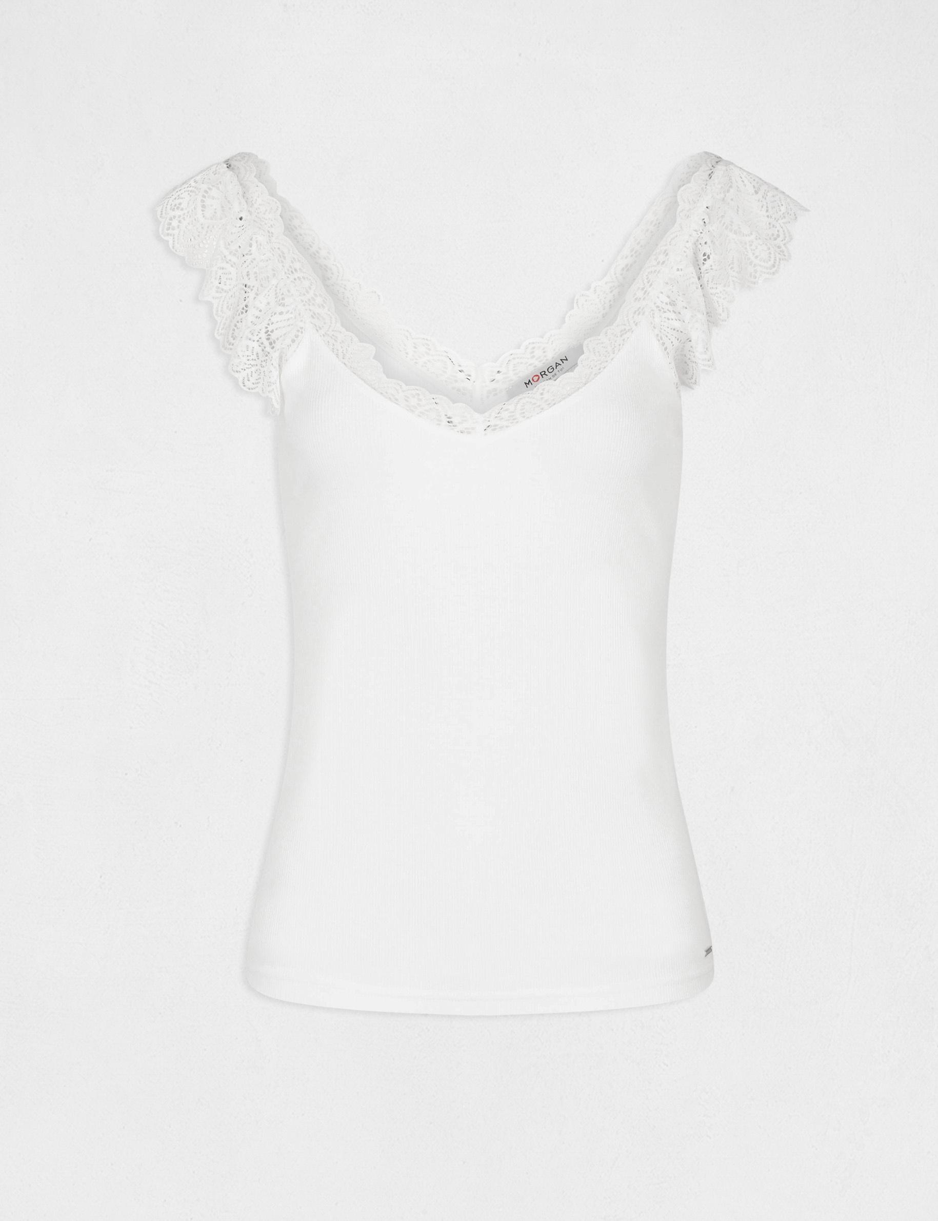 debardeur bretelles larges a dentelle ecru femme Débardeur bretelles larges à dentelle ecru femme