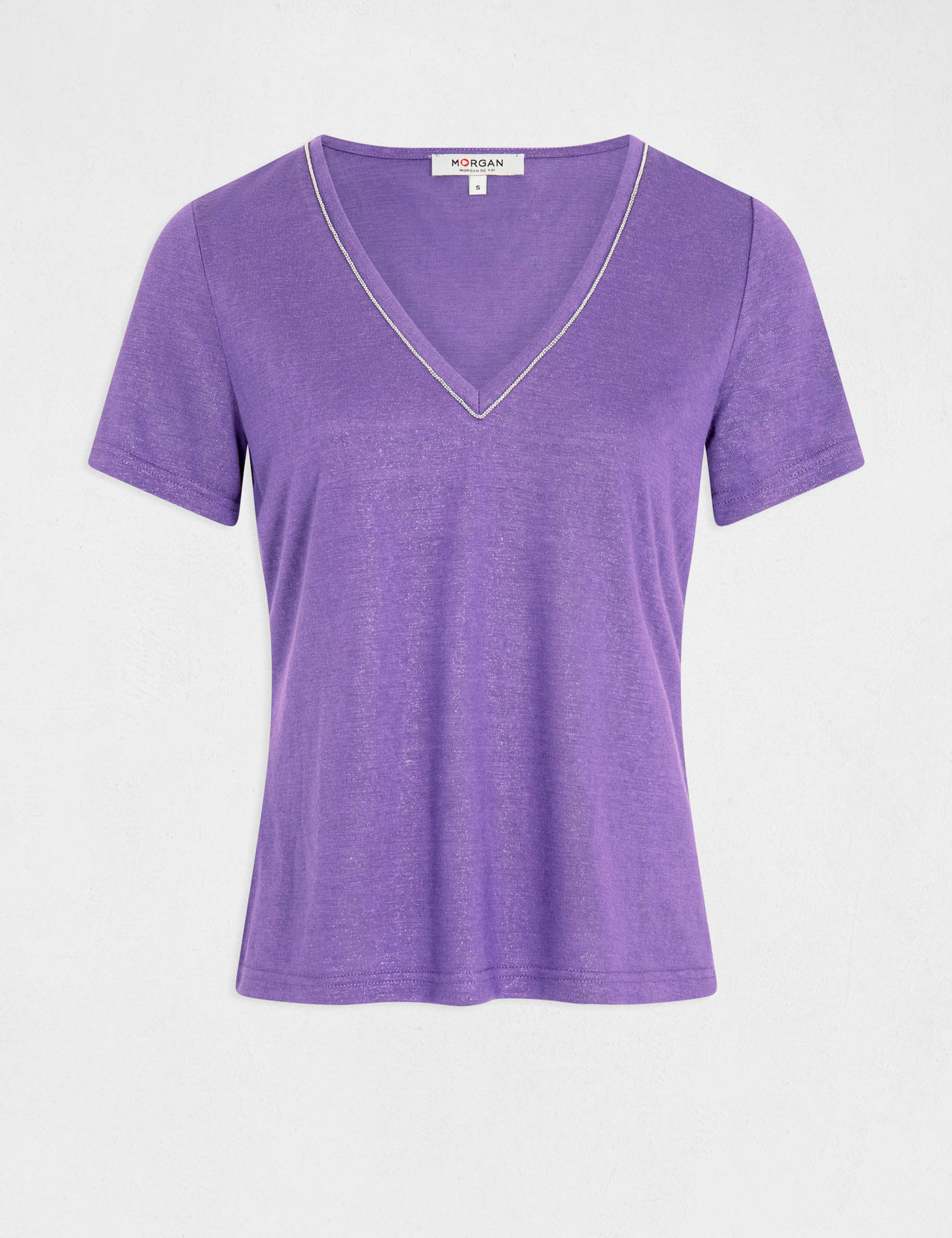 t shirt manches courtes a col en v violet femme T-shirt manches courtes à col en V violet femme