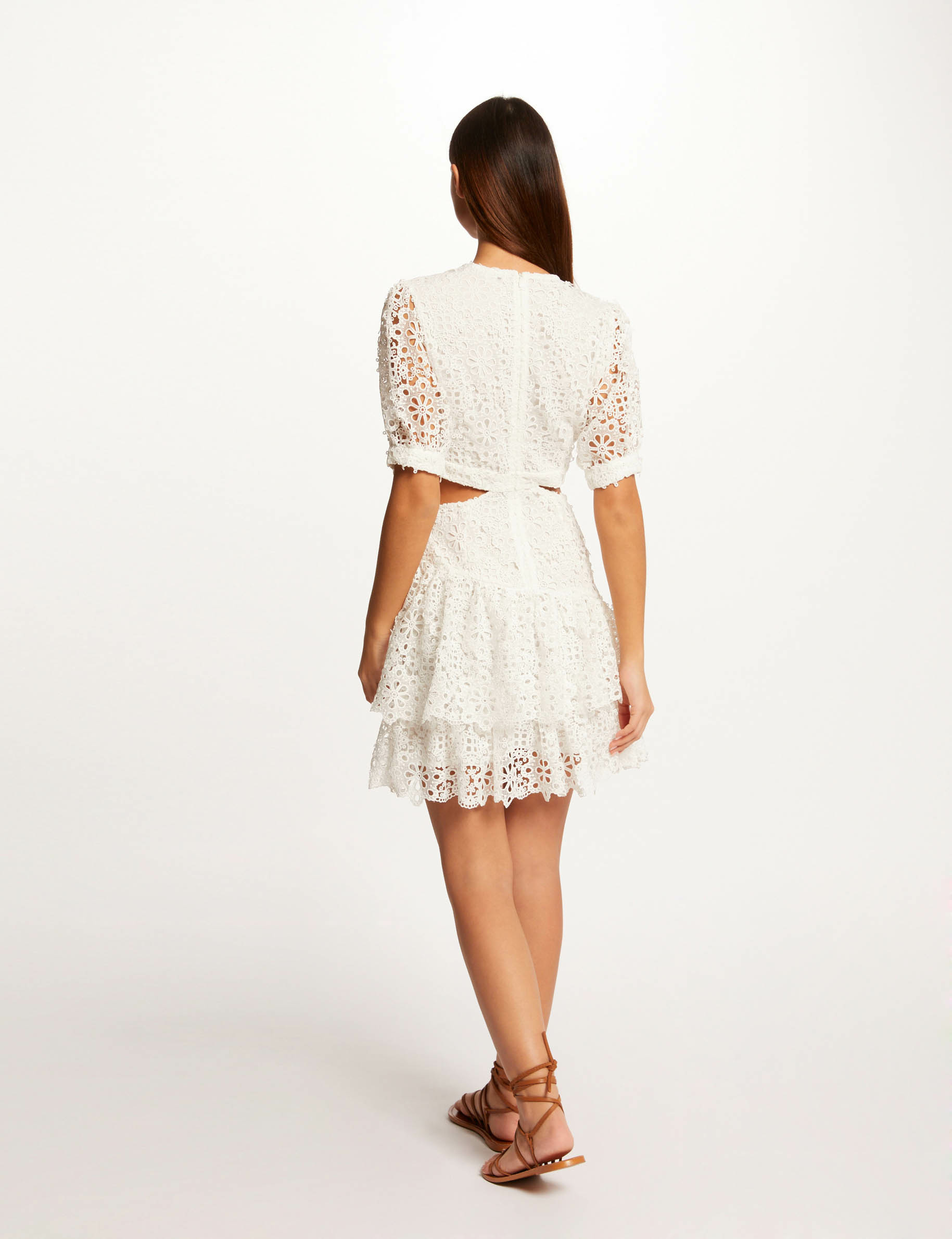 Robe trapèze broderie anglaise ecru femme Robe trapèze broderie anglaise ecru femme