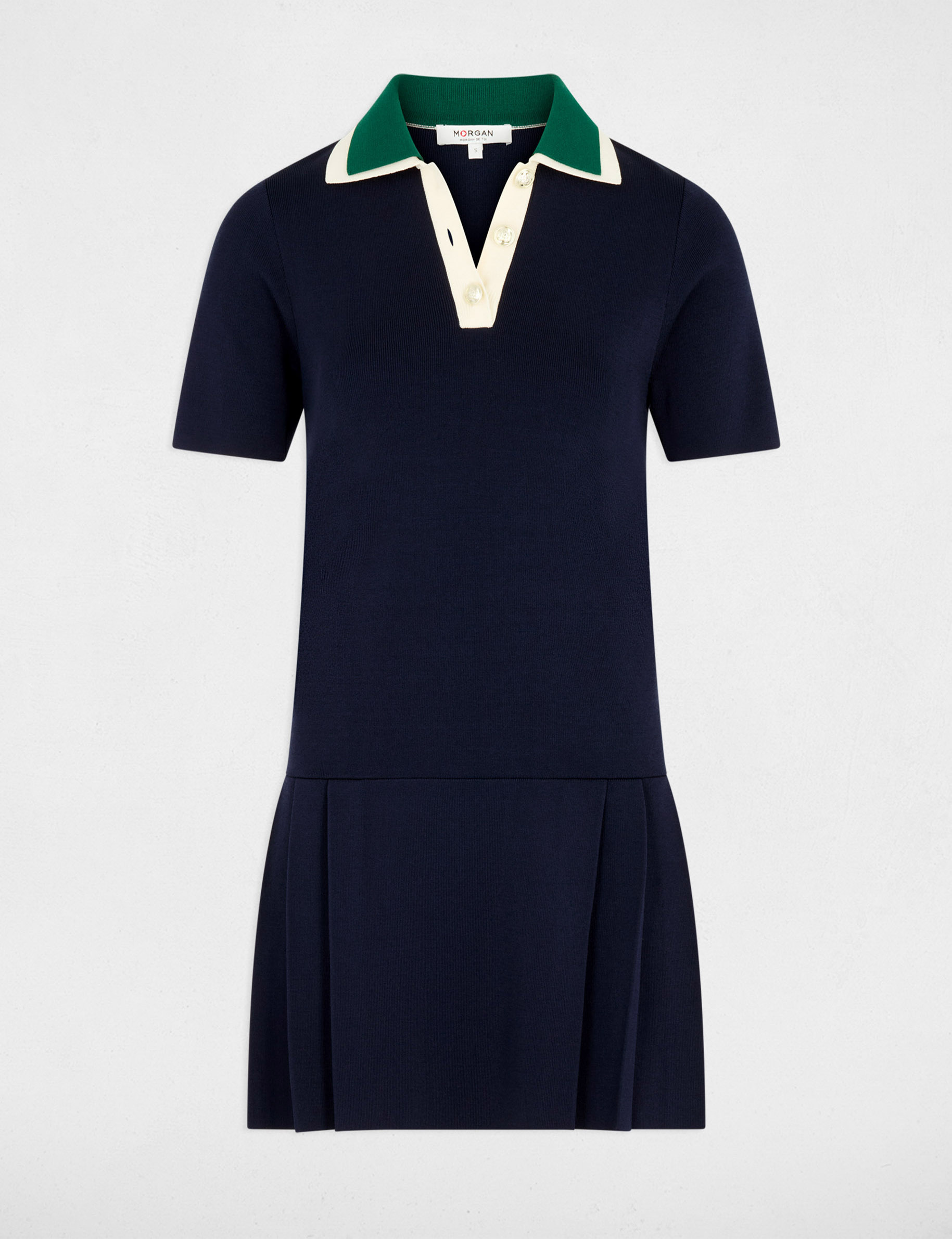 Robe tricot pliss&eacute;e bleu marine femme