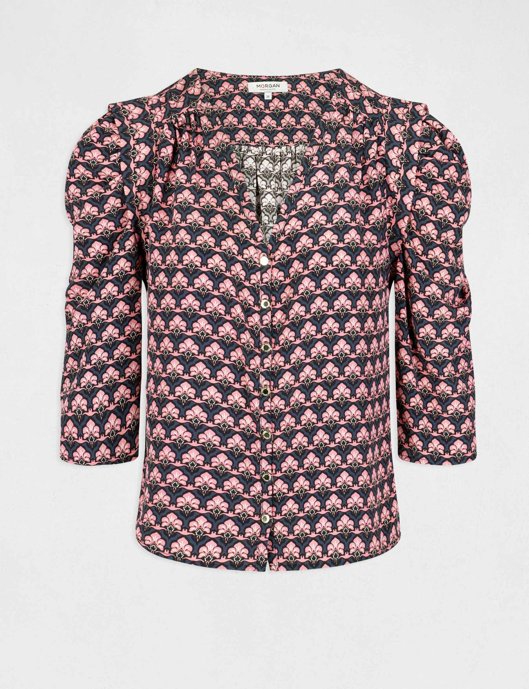 Chemise manches 3/4 imprimé abstrait multico femme Chemise manches 3/4 imprimé abstrait multico femme