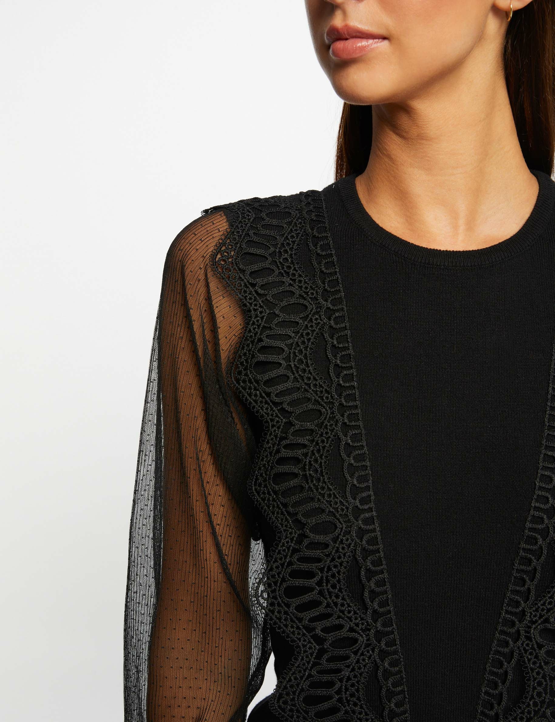 pull manches longues en plumetis noir femme Pull manches longues en plumetis noir femme