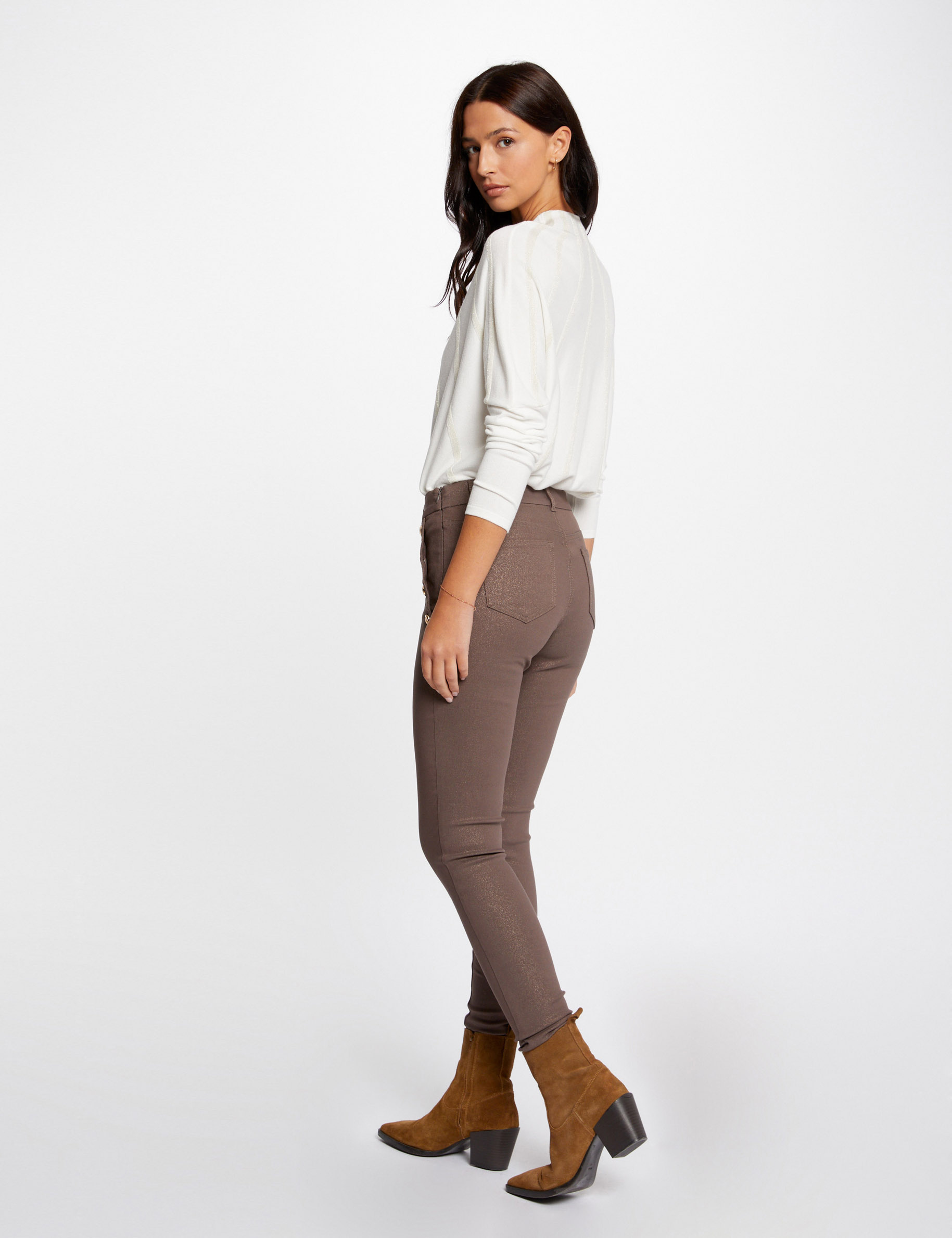 Pull manches longues à col montant ivoire femme