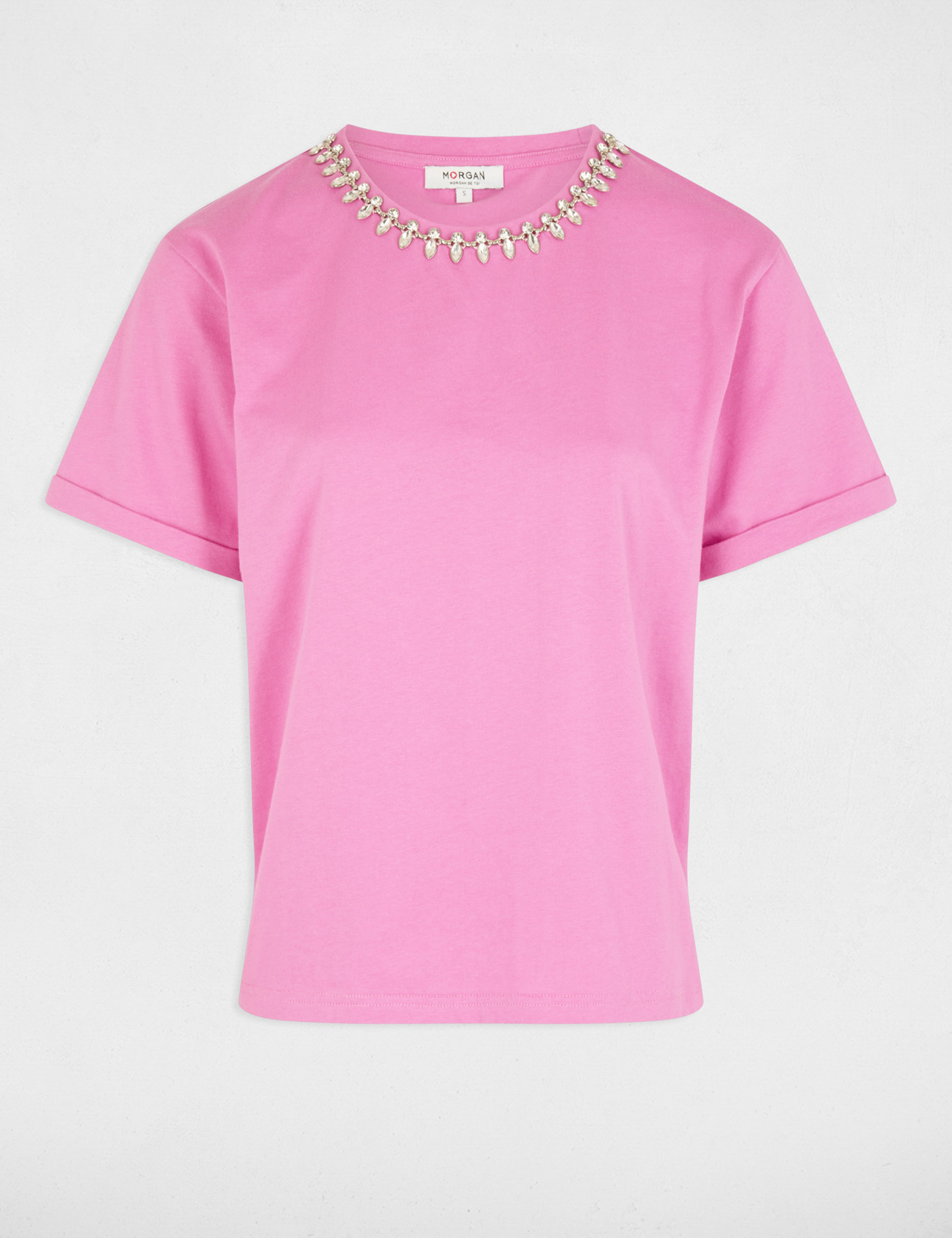 t shirt manches courtes bijoux rose femme T-shirt manches courtes bijoux rose femme