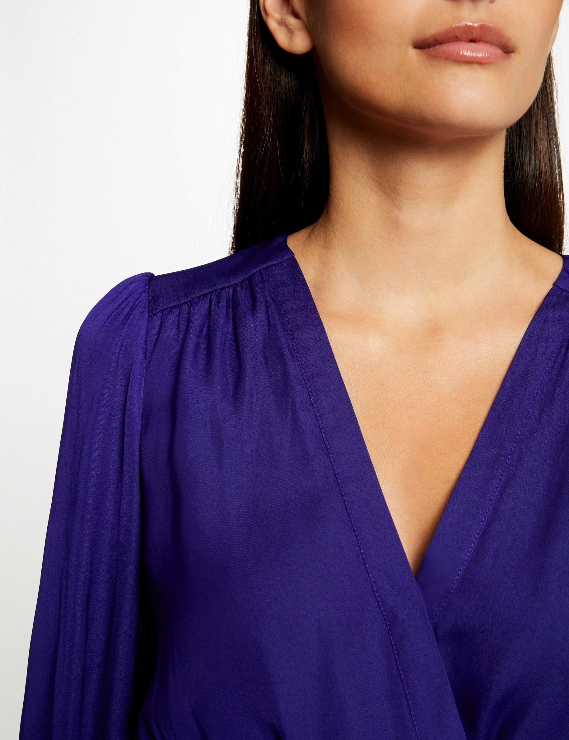 t shirt manches longues satin bleu moyen femme T-shirt manches longues satin bleu moyen femme