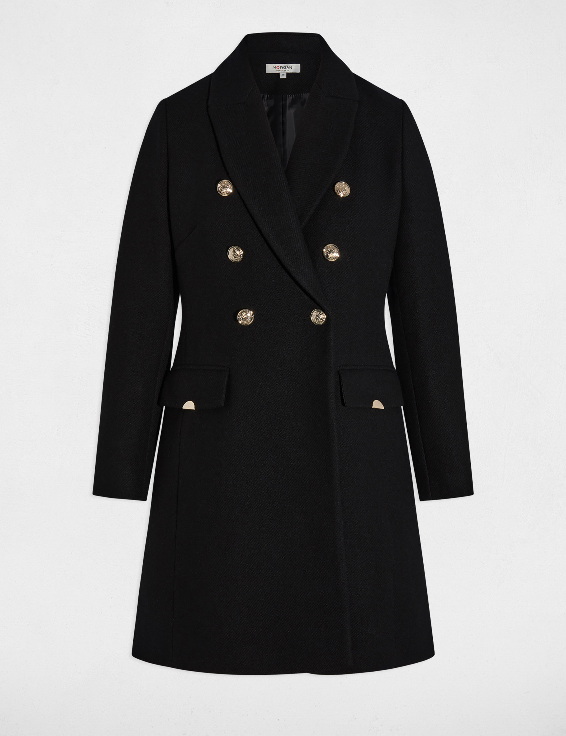 Manteau ajust&eacute; col tailleur noir femme