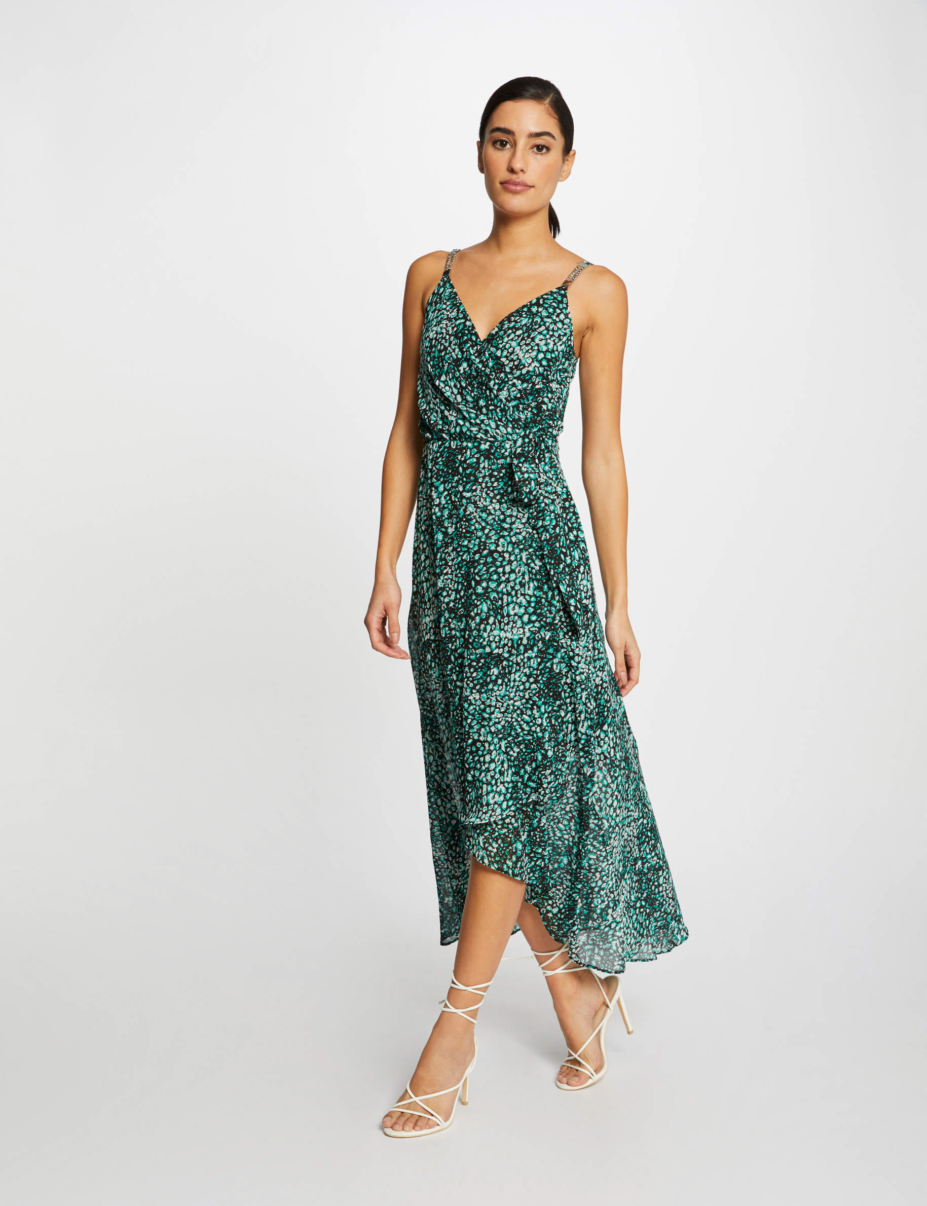 Robe midi évasée imprimé floral vert femme Robe midi évasée imprimé floral vert femme