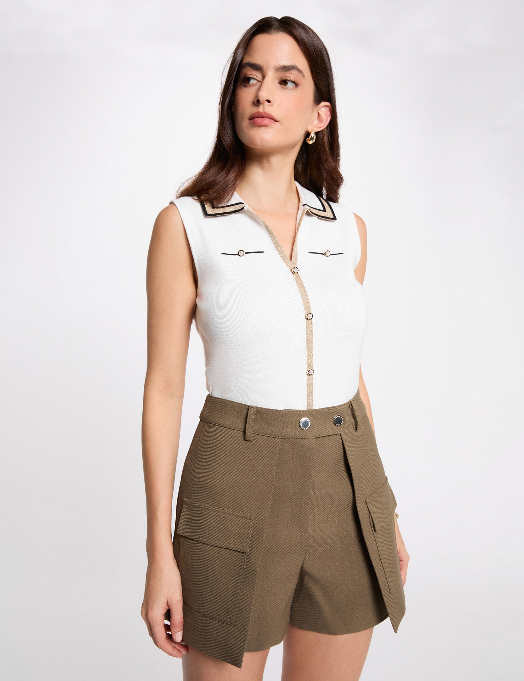 Short droit poches &agrave; rabat vert kaki femme