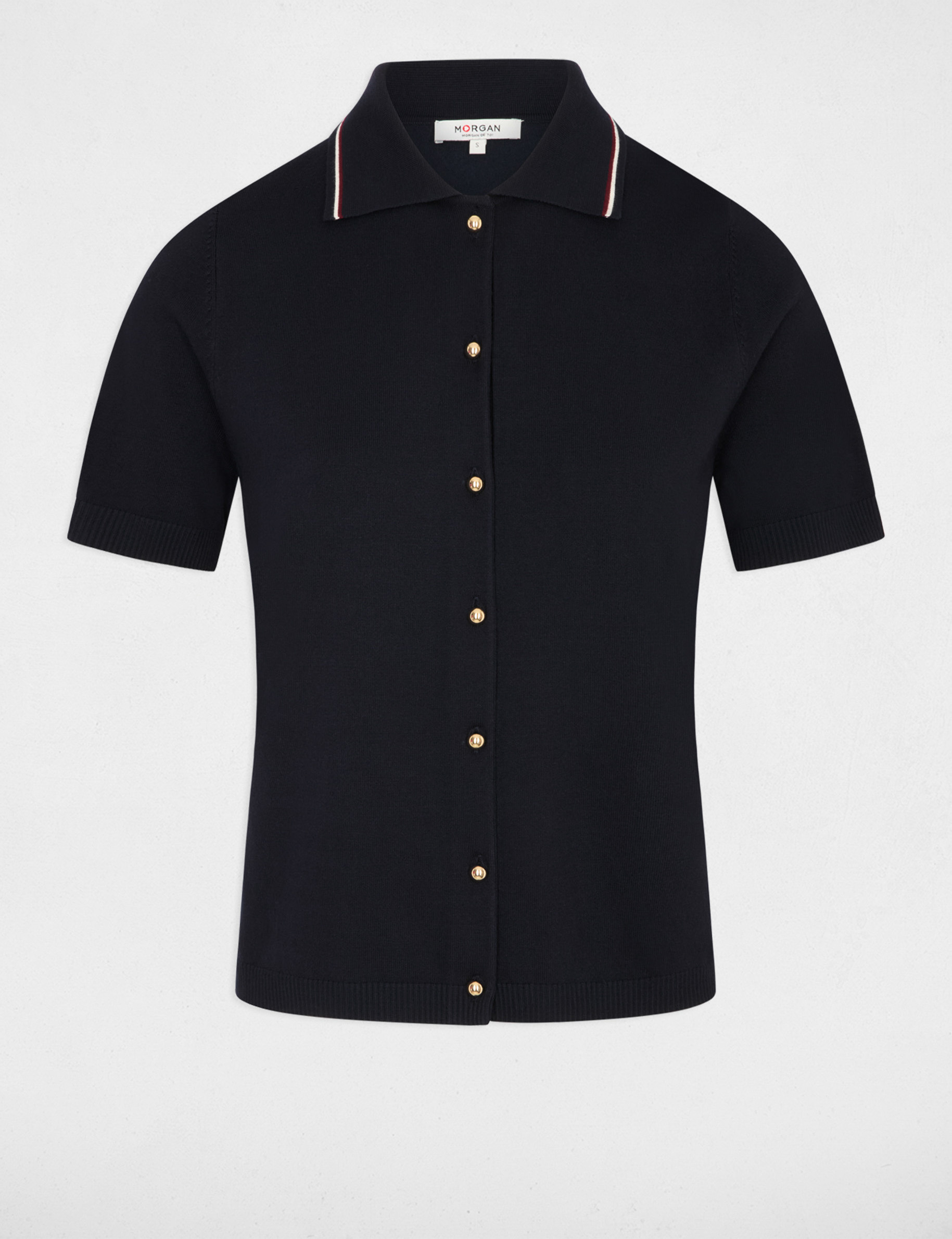 Pull col &agrave; revers bleu marine femme