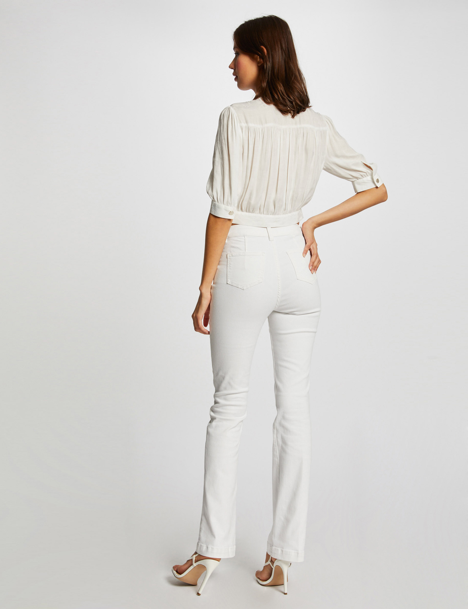 Pantalon bootcut avec détails tressés ecru femme Pantalon bootcut avec détails tressés ecru femme