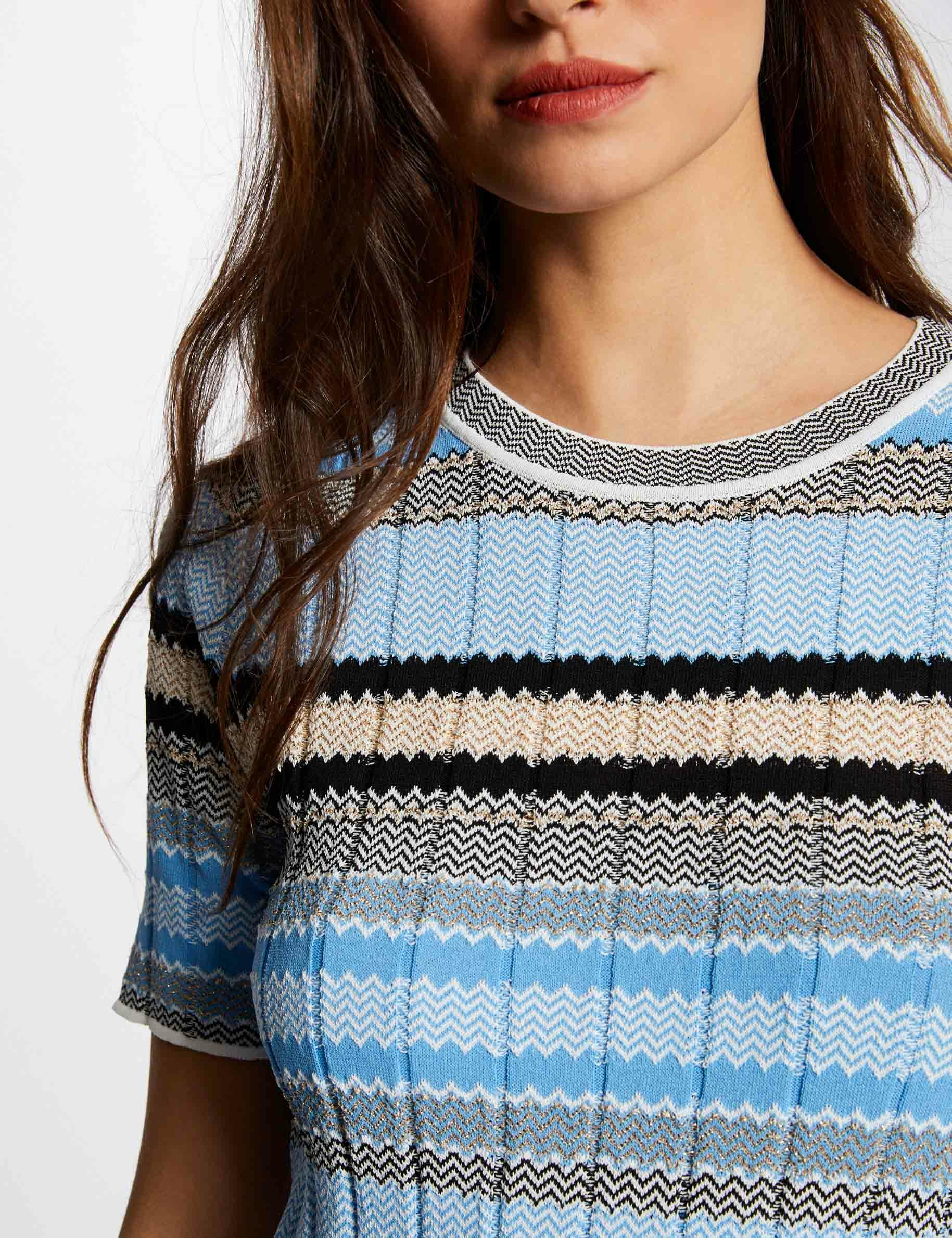 Pull manches courtes à rayures ciel femme