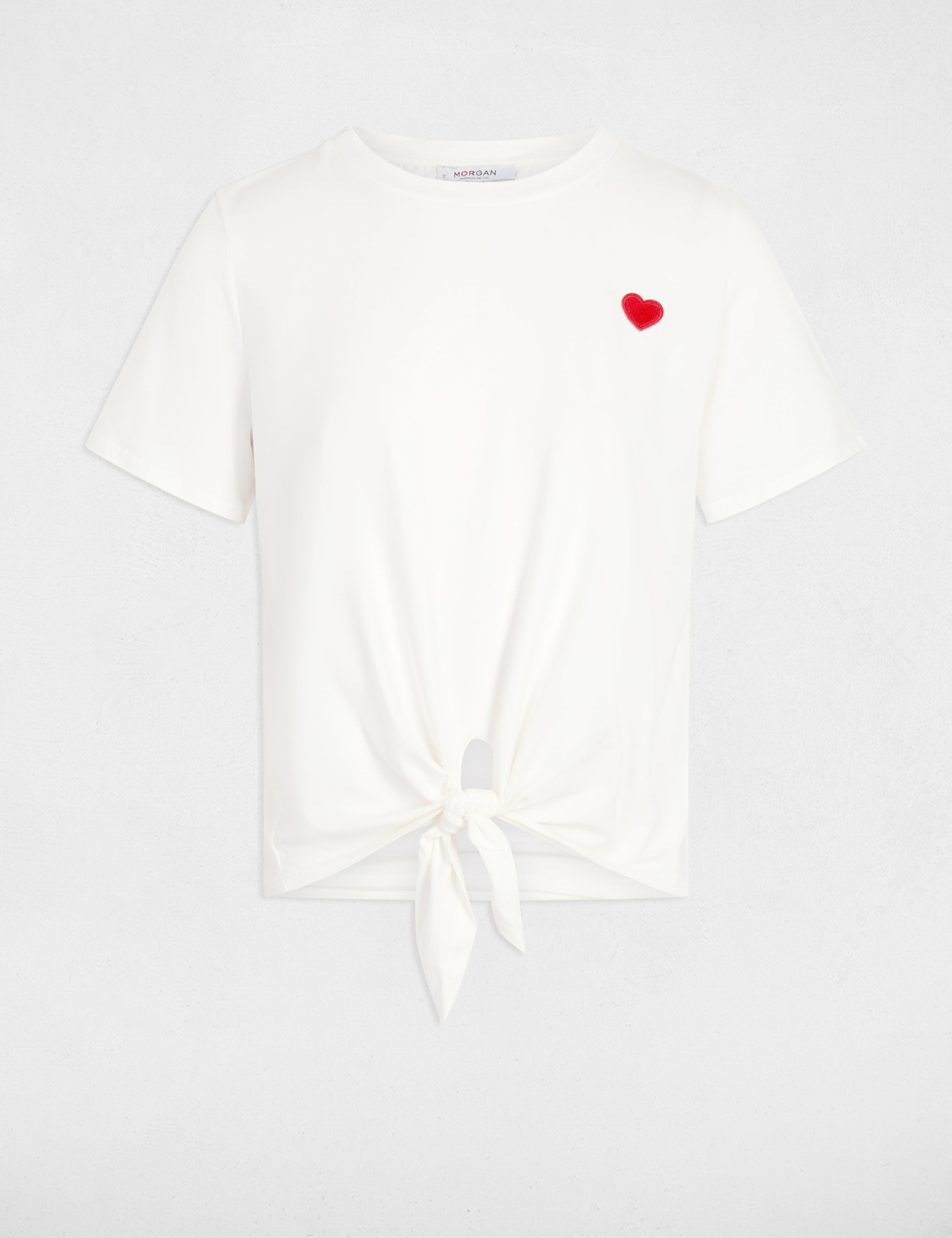 T-shirt noeud col rond blanc femme