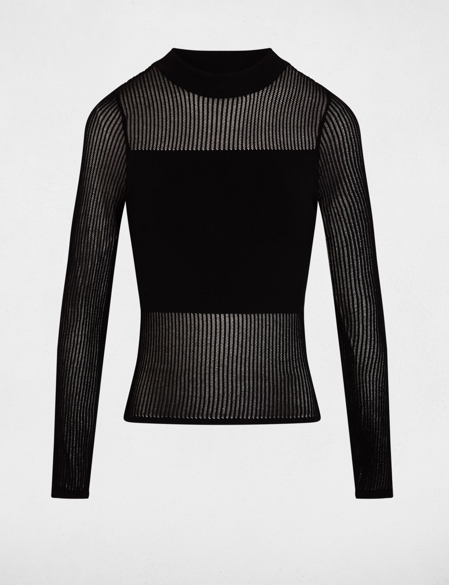 Pull ajour&eacute; col montant noir femme