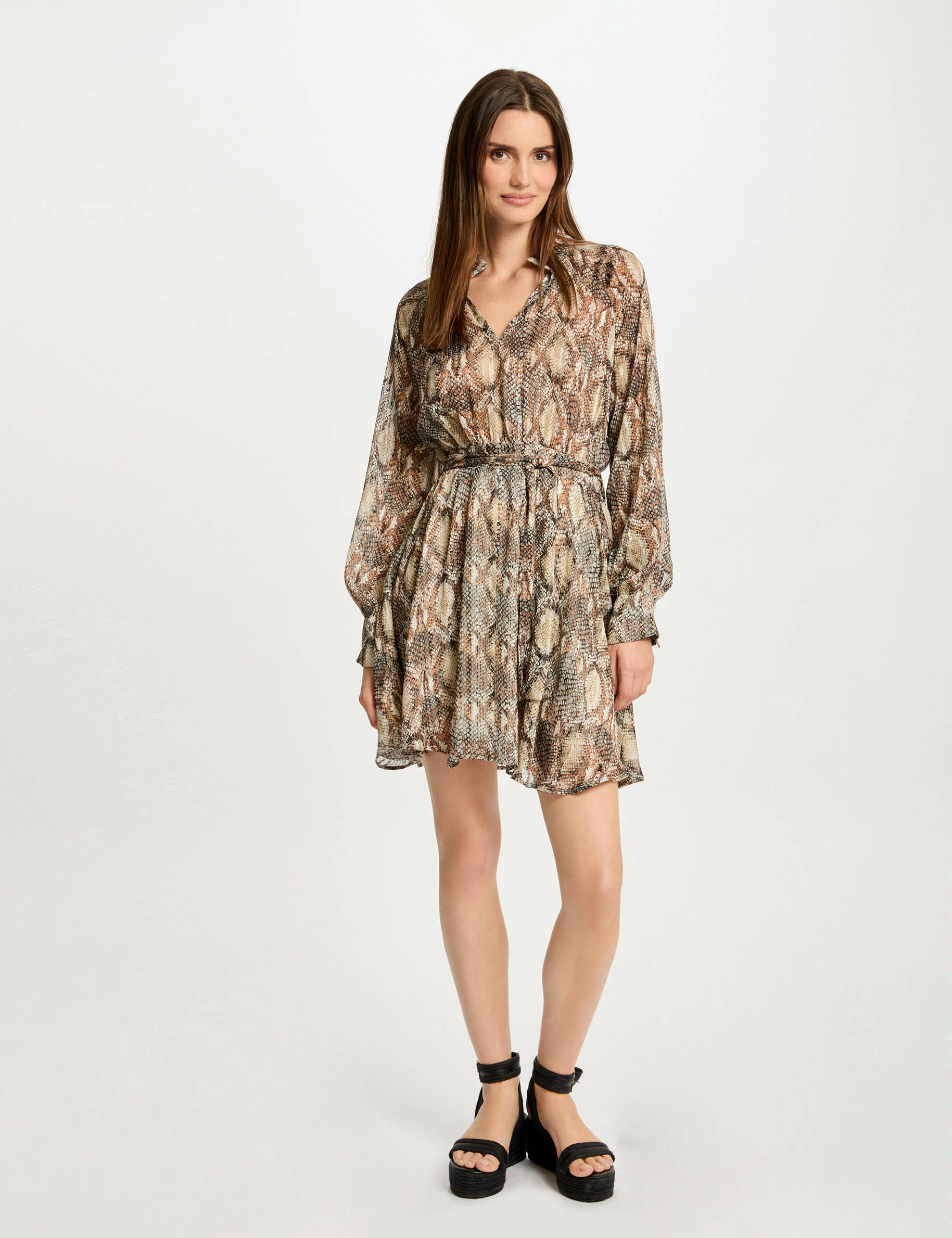 Robe courte &eacute;vas&eacute;e imprim&eacute;e multico femme