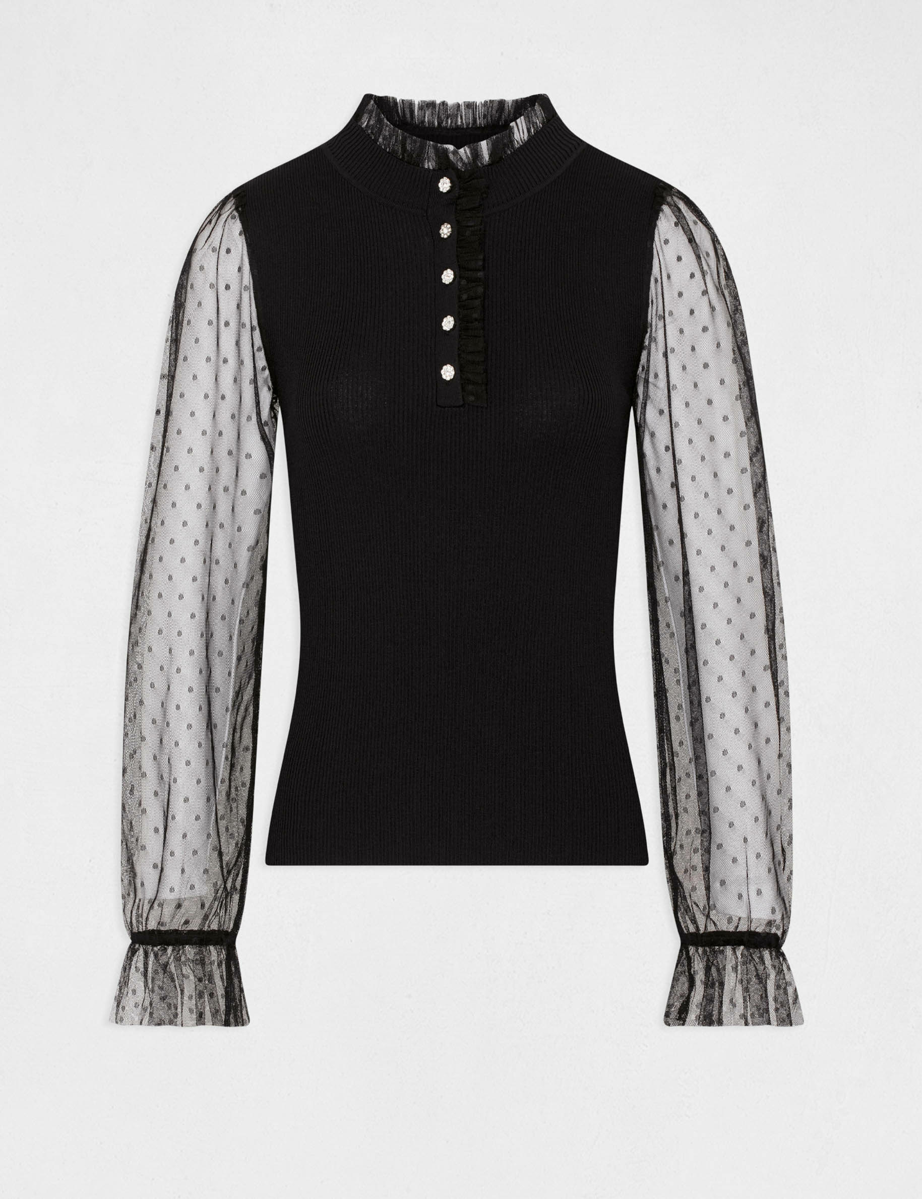 Pull manches longues en plumetis noir femme Pull manches longues en plumetis noir femme