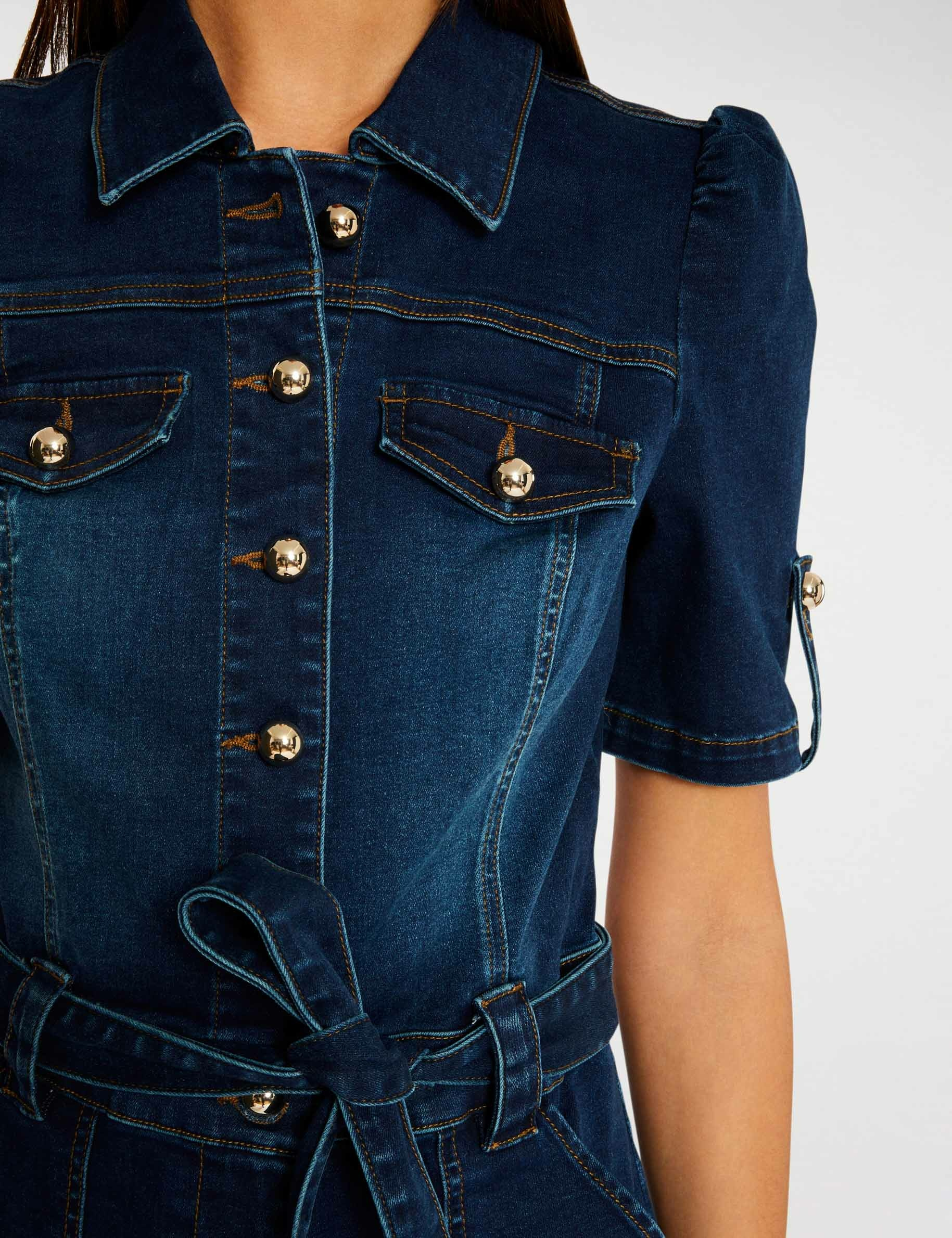 Combishort boutonnée à ceinture jean brut femme Combishort boutonnée à ceinture jean brut femme