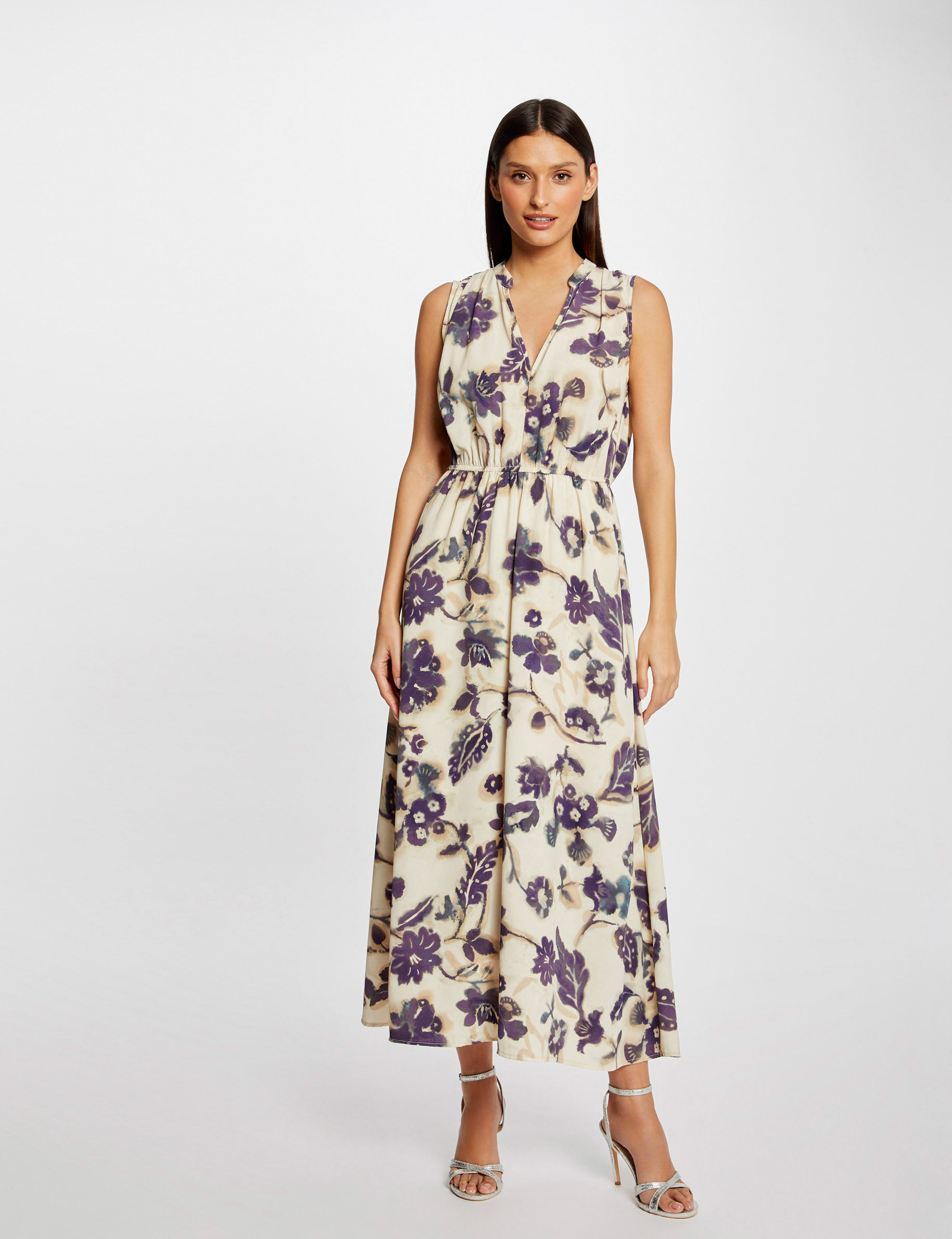 Robe longue évasée imprimé floral multico femme Robe longue évasée imprimé floral multico femme
