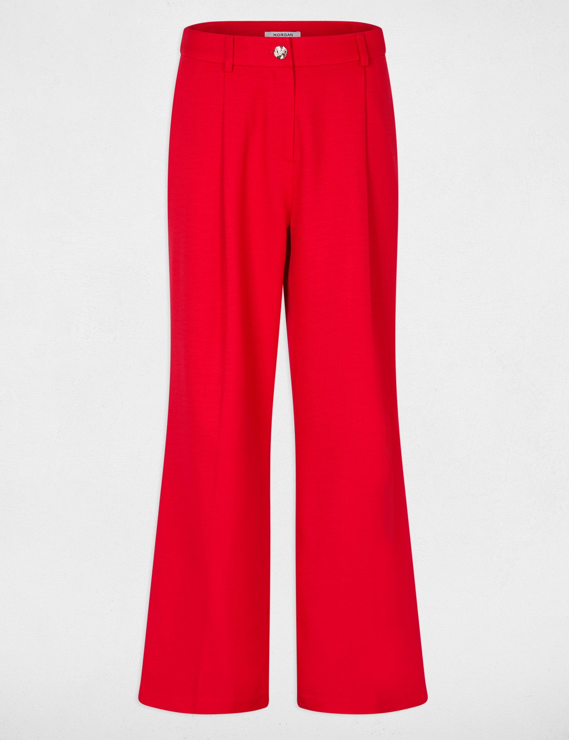 Pantalon taille haute large rouge femme