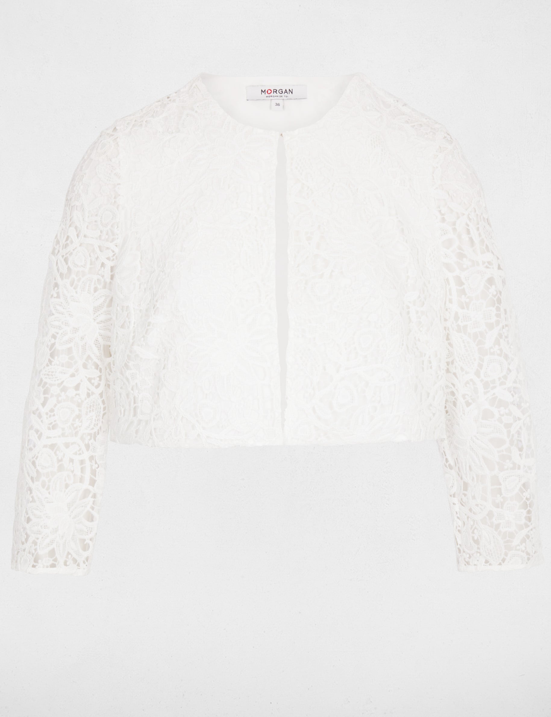 Bol&eacute;ro dentelle ajust&eacute; blanc femme