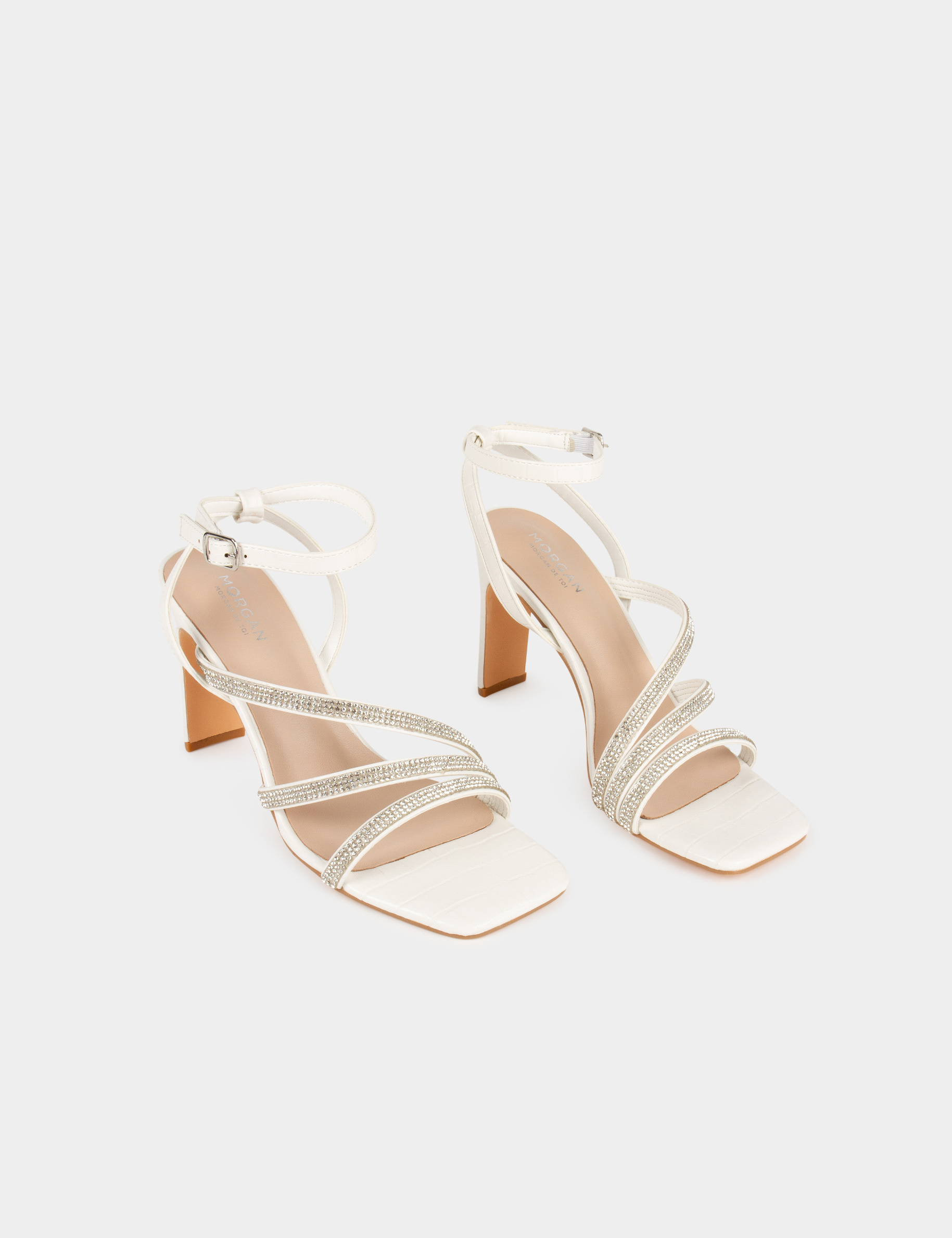 sandales a talons avec strass blanc femme Sandales à talons avec strass blanc femme