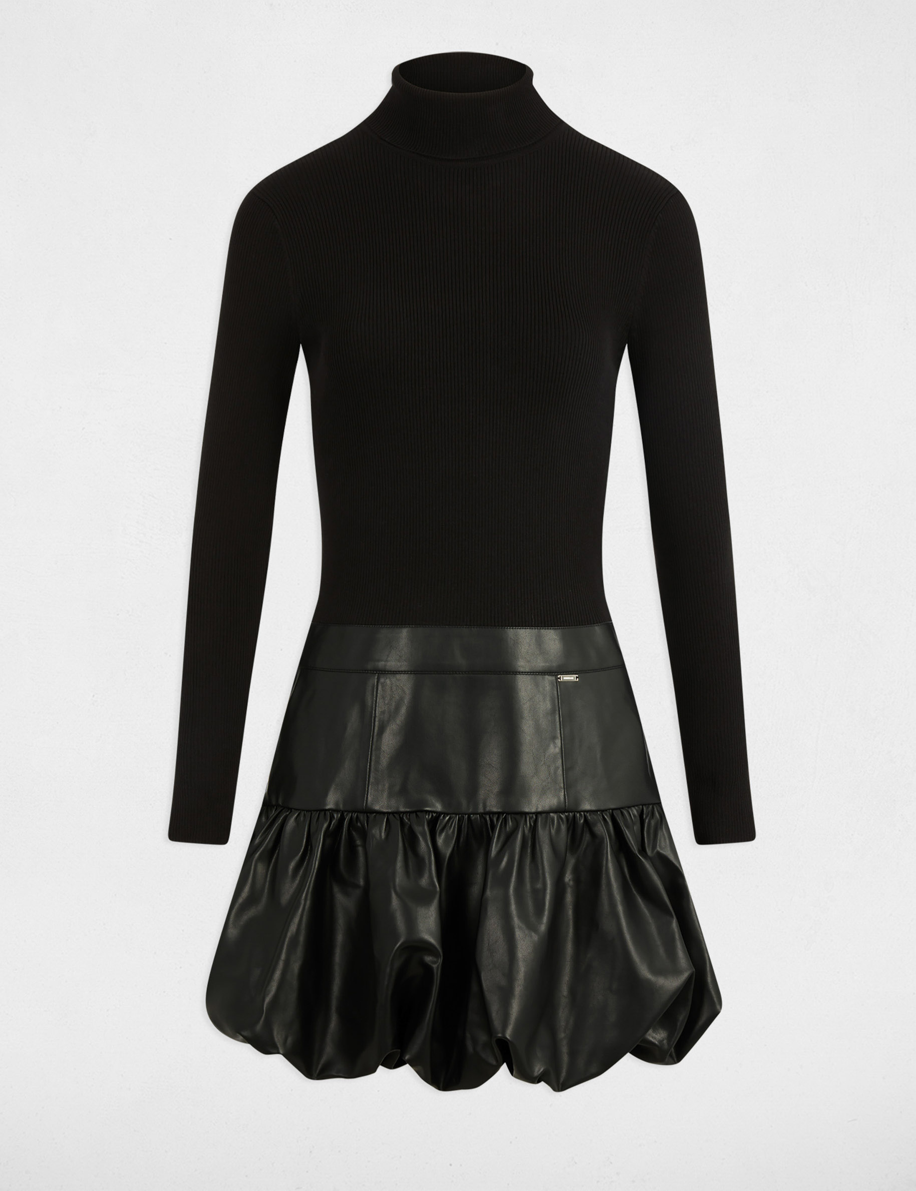 Robe courte col roul&eacute; noir femme