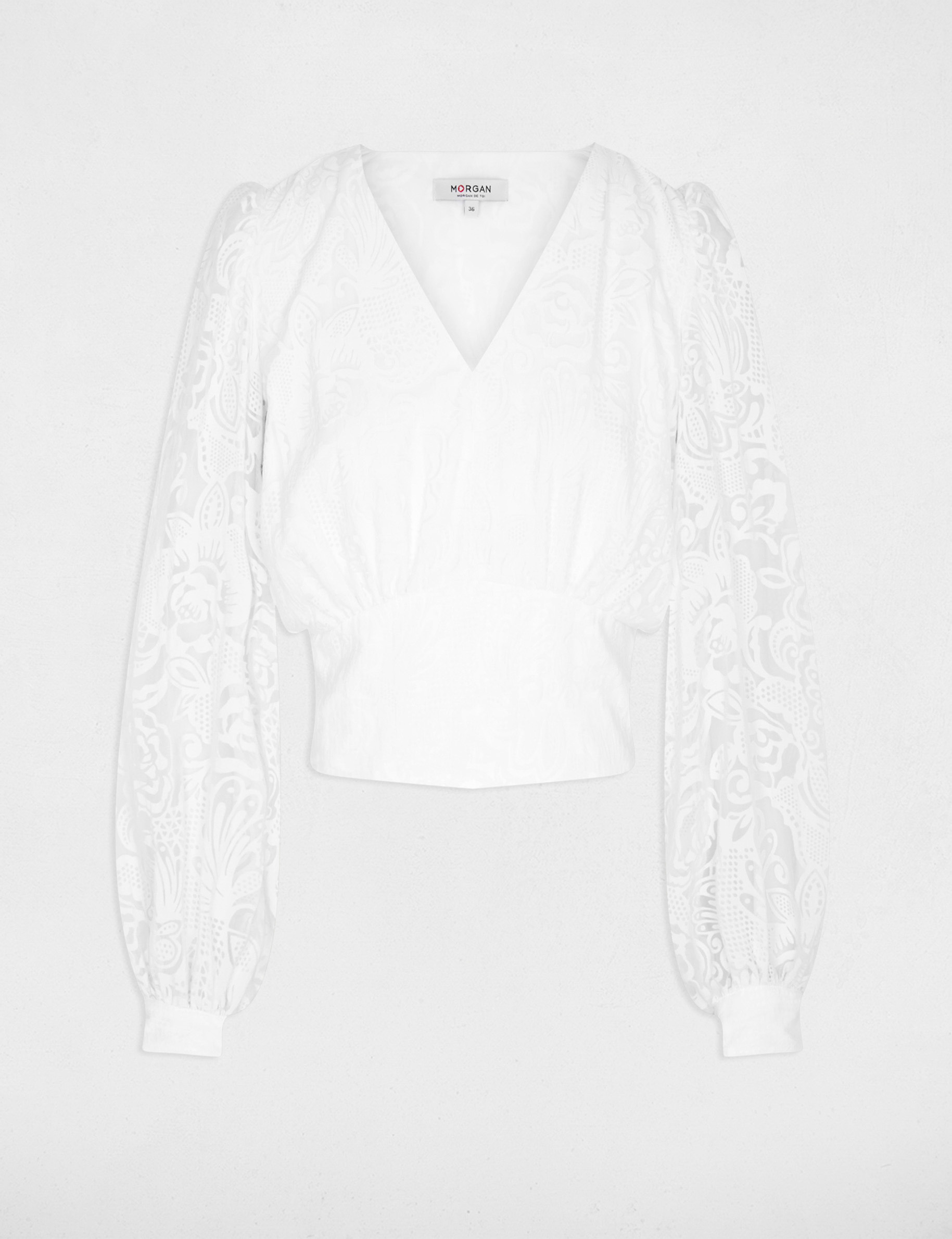 Blouse jacquard col v blanc femme