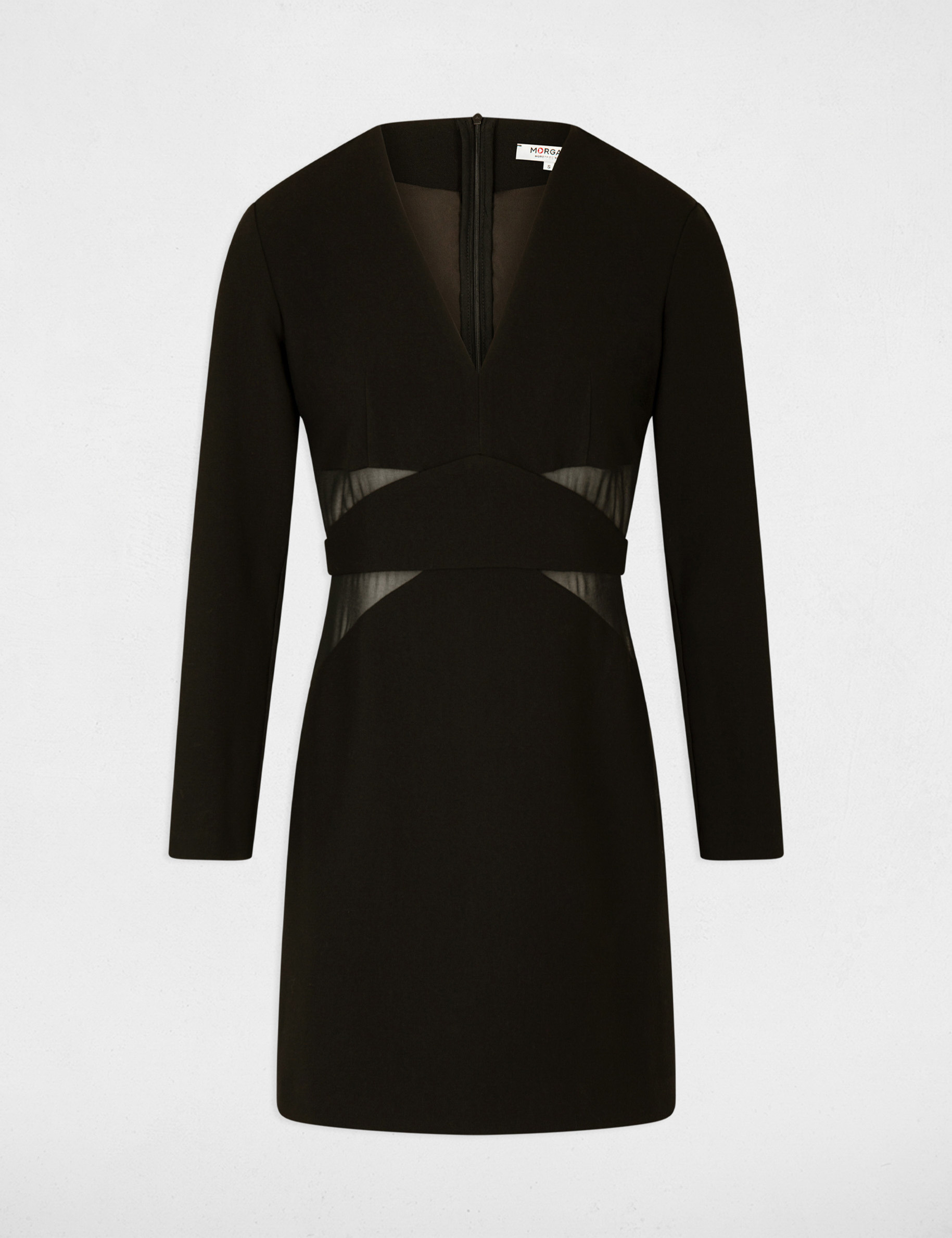Robe ajustée détails semi-transparents noir femme