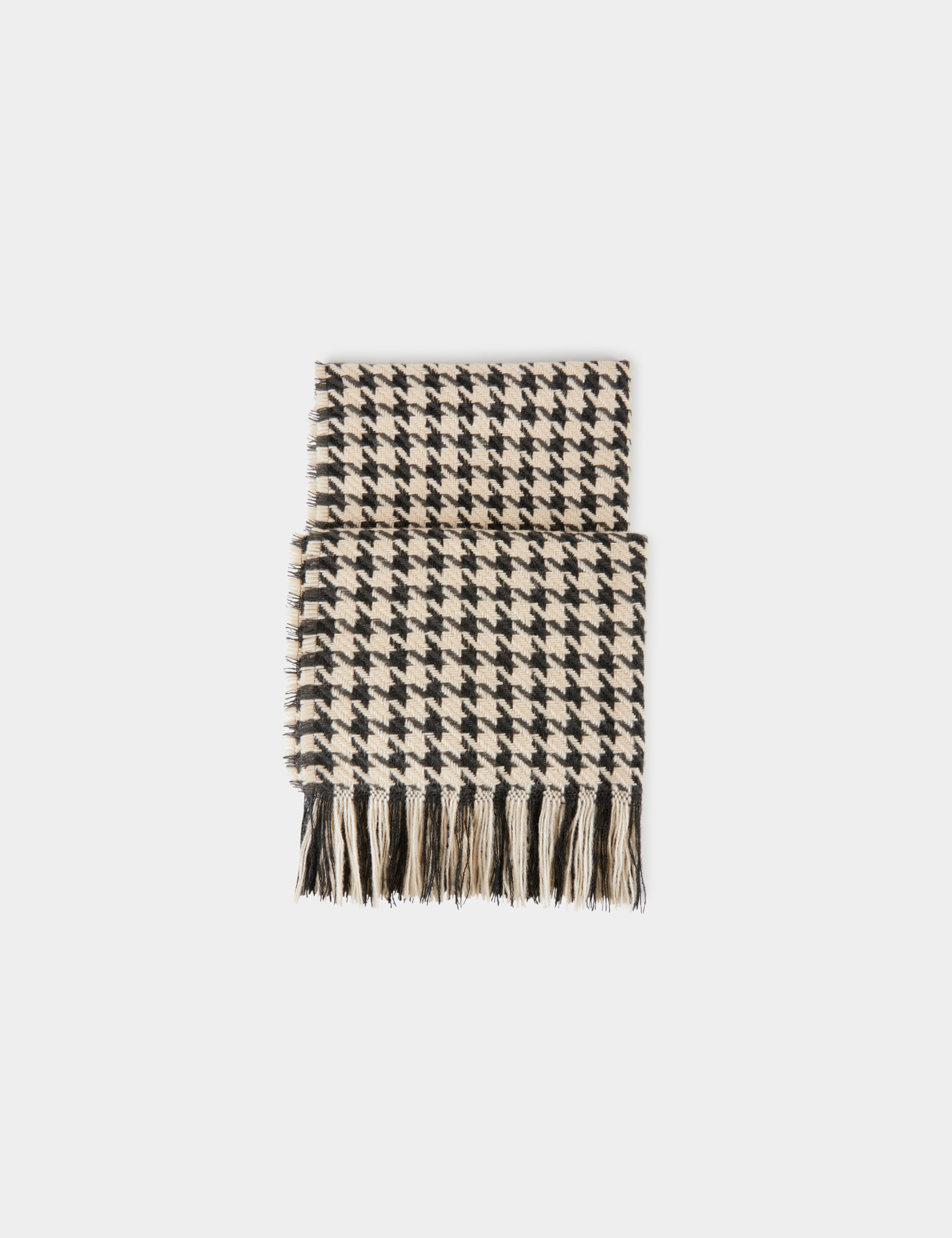 echarpe a franges imprime pied de poule noir femme Écharpe à franges imprimé pied de poule noir femme