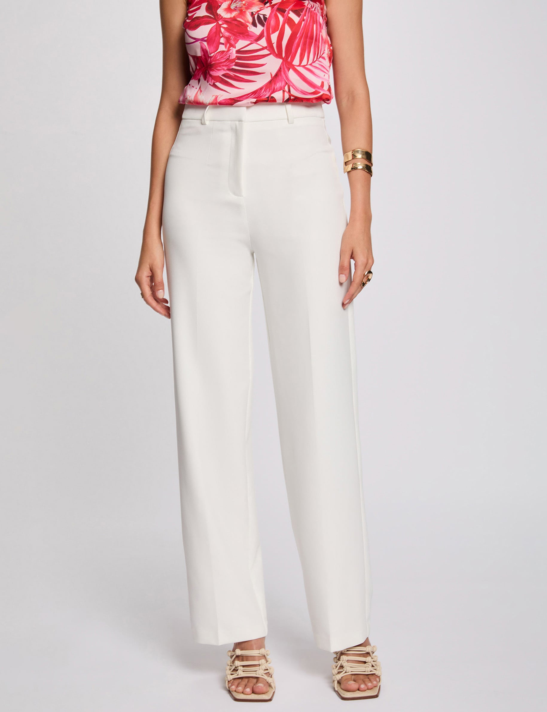Pantalon droit &agrave; pinces blanc femme