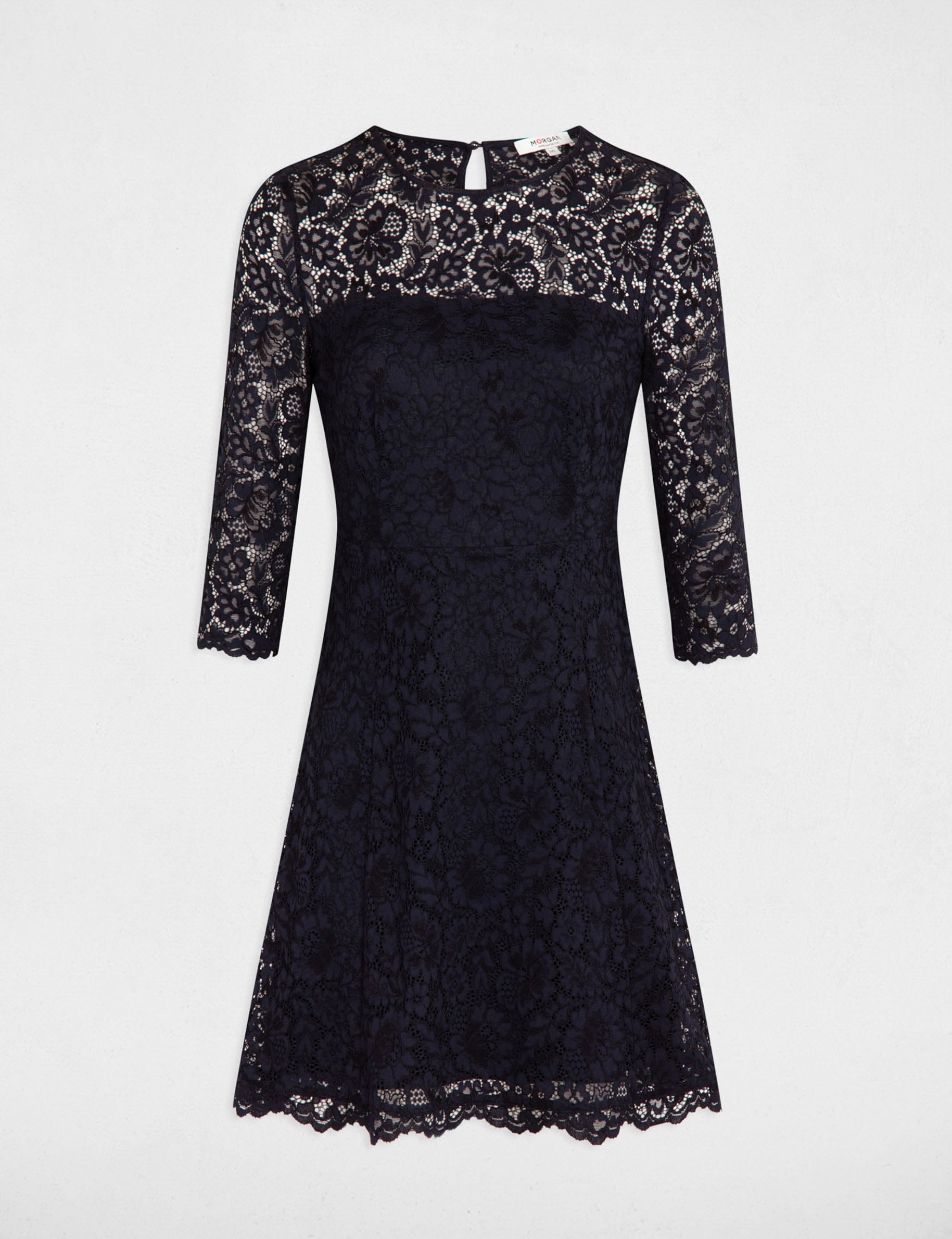 Robe courte patineuse dentelle bleu marine femme