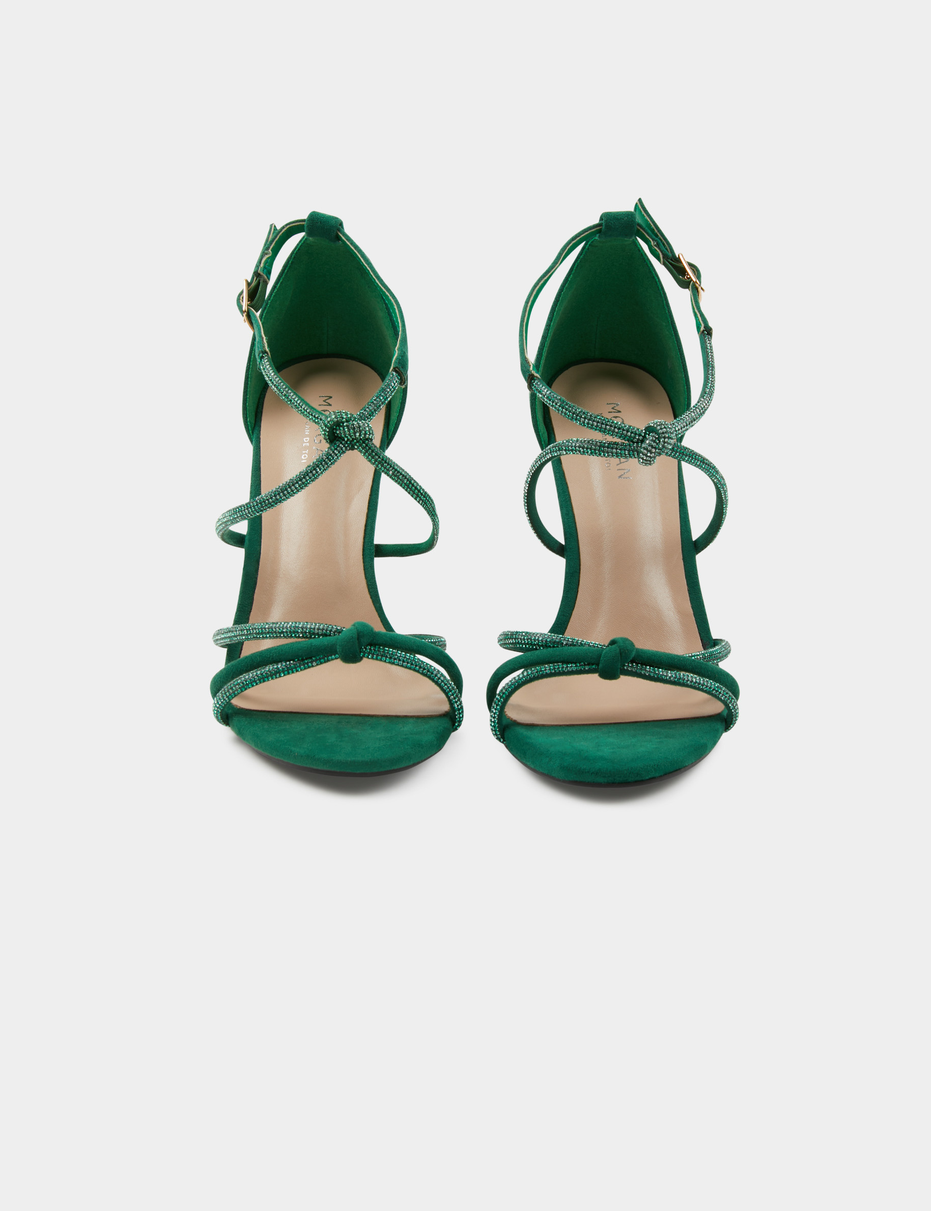Sandales à talons avec brides strass vert femme Sandales à talons avec brides strass vert femme