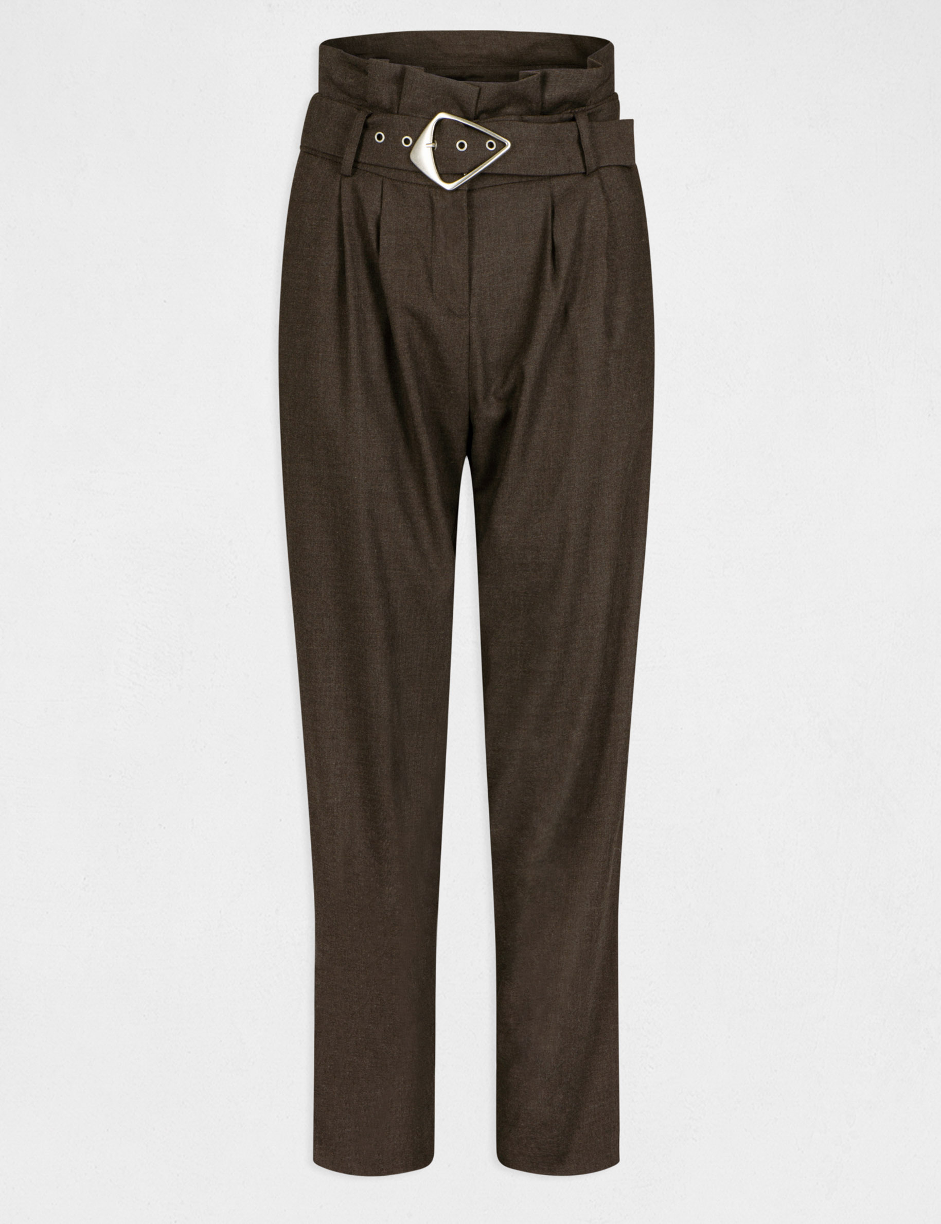 Pantalon paperbag ceinturé marron femme