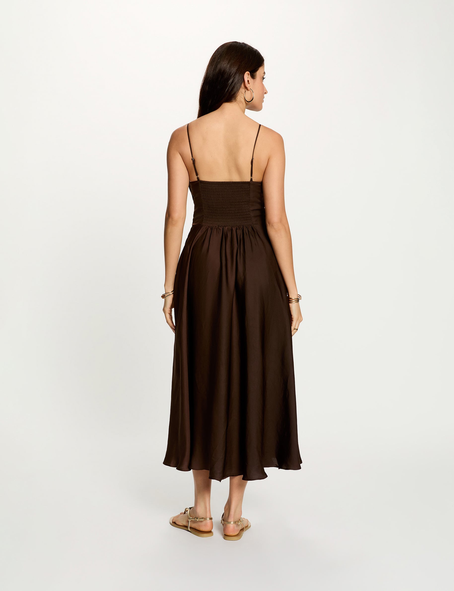 Robe longue col v marron fonc&eacute; femme