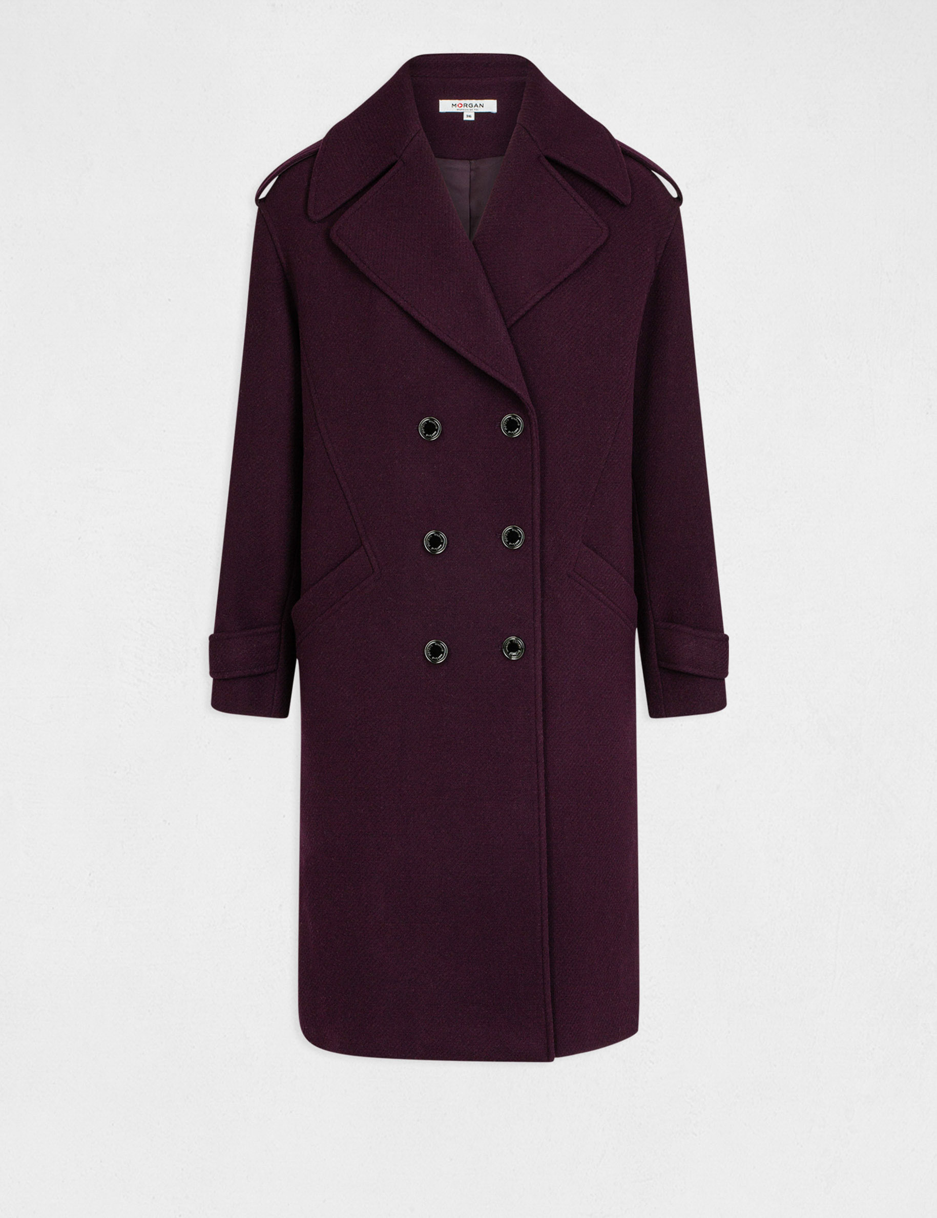 manteau long droit double boutonnage violet fonce femme Manteau long droit double boutonnage violet fonce femme