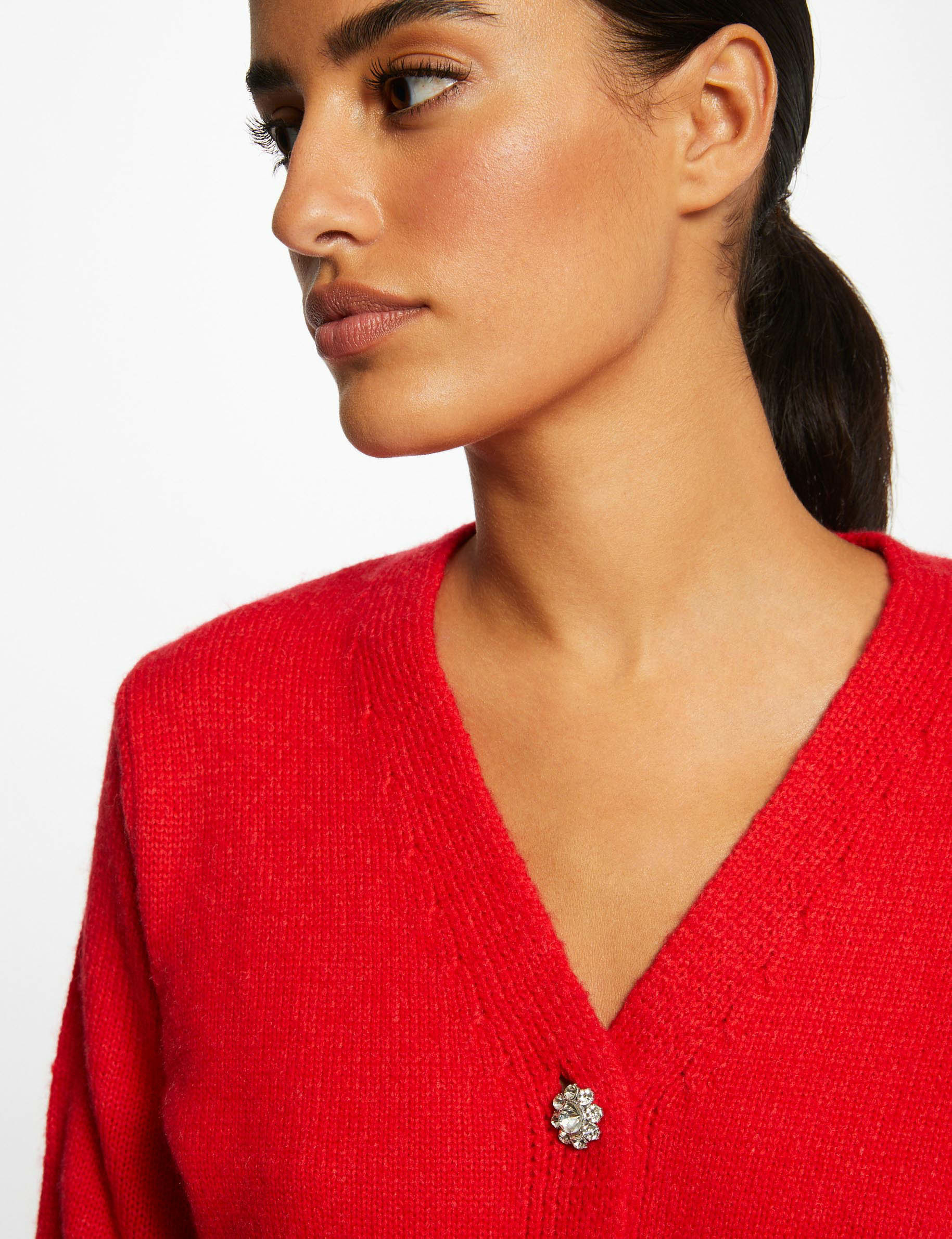 Gilet manches longues avec col en V rouge femme Gilet manches longues avec col en V rouge femme