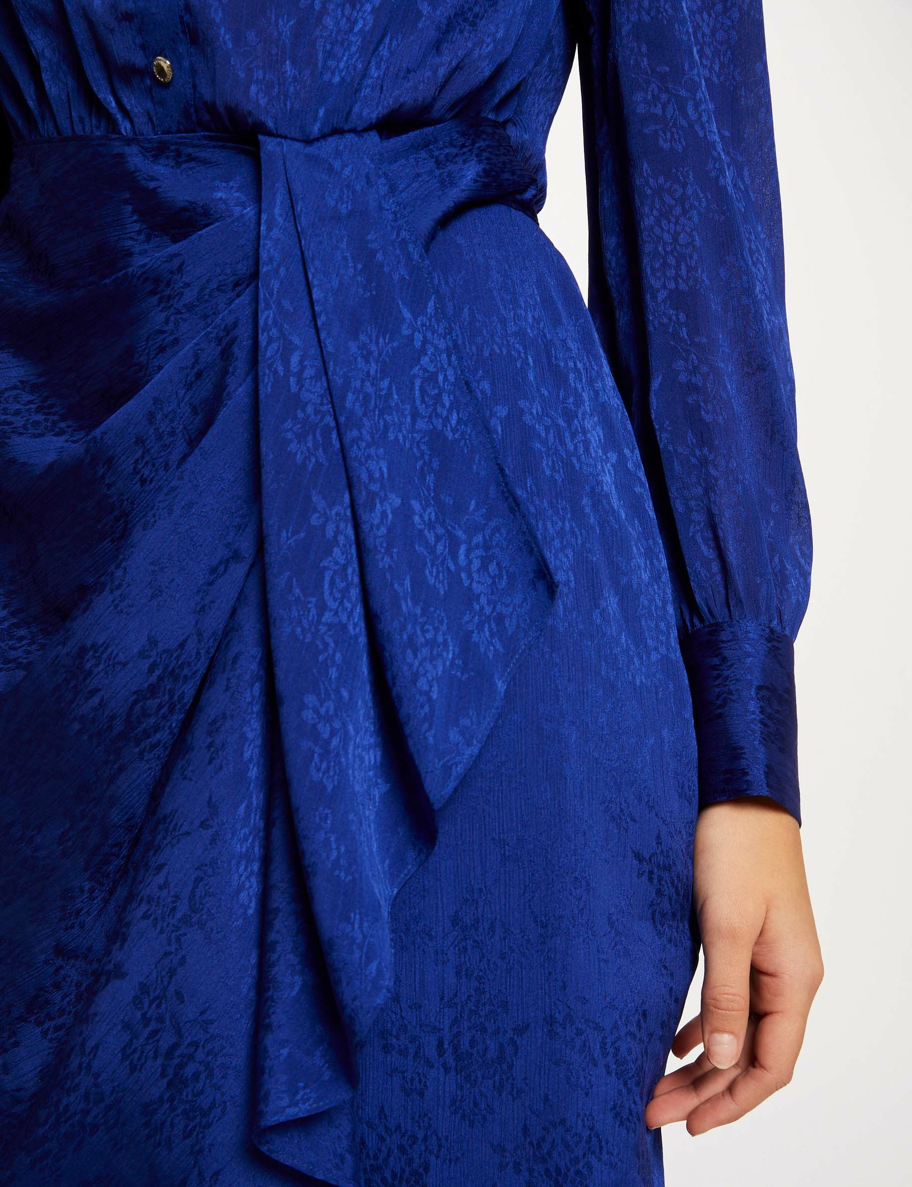 Robe droite drapée satinée imprimée bleu electrique femme Robe droite drapée satinée imprimée bleu electrique femme