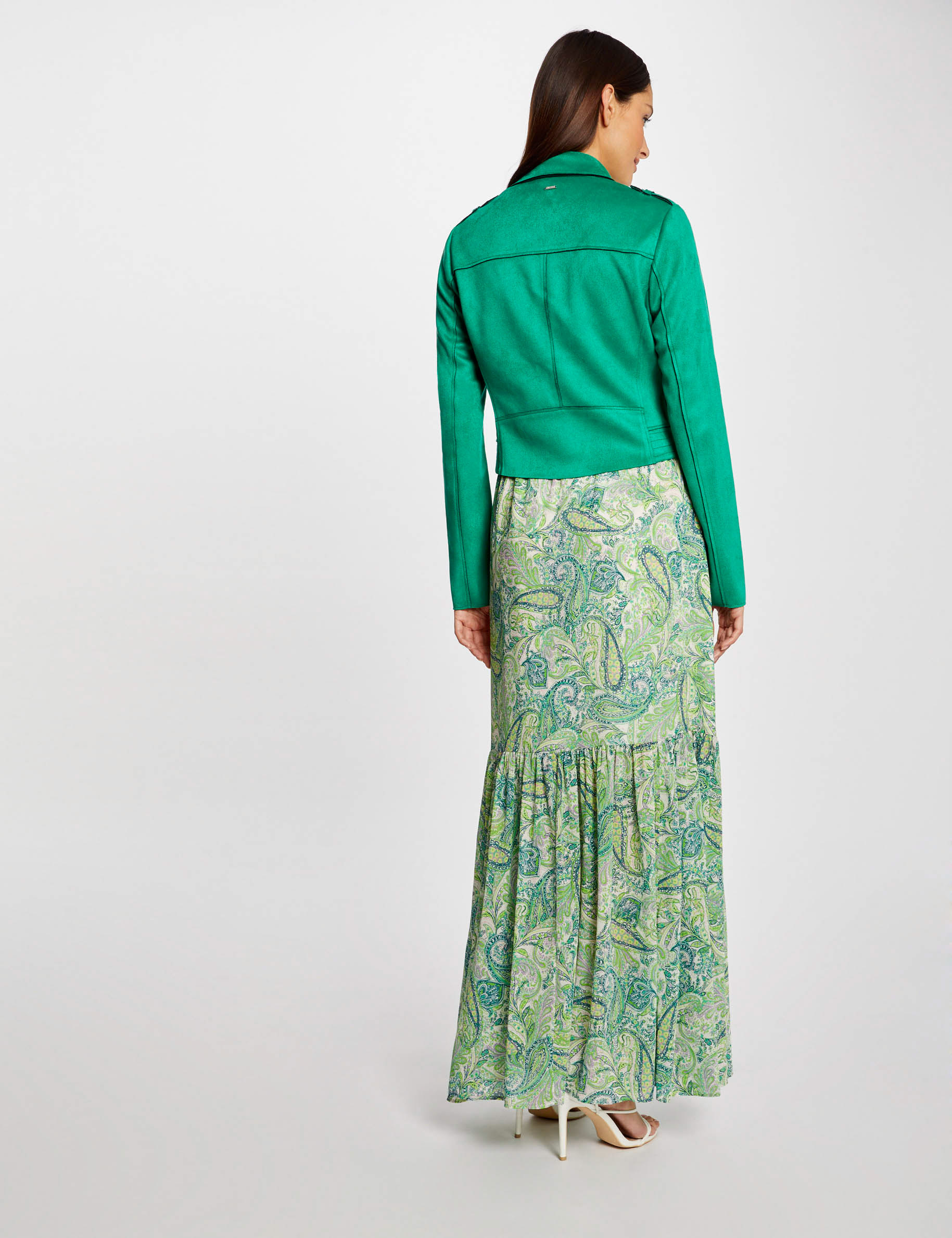 blouson droit aspect suedine vert clair femme Blouson droit aspect suédine vert clair femme