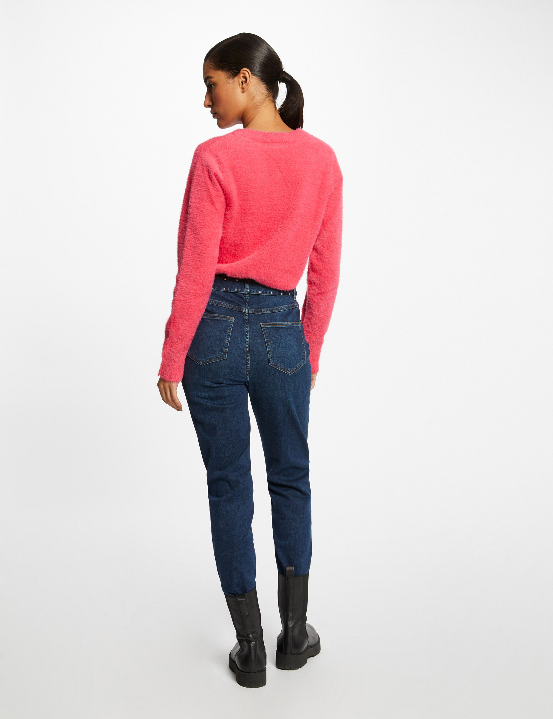 Jeans regular taille haute ceinturé jean stone femme