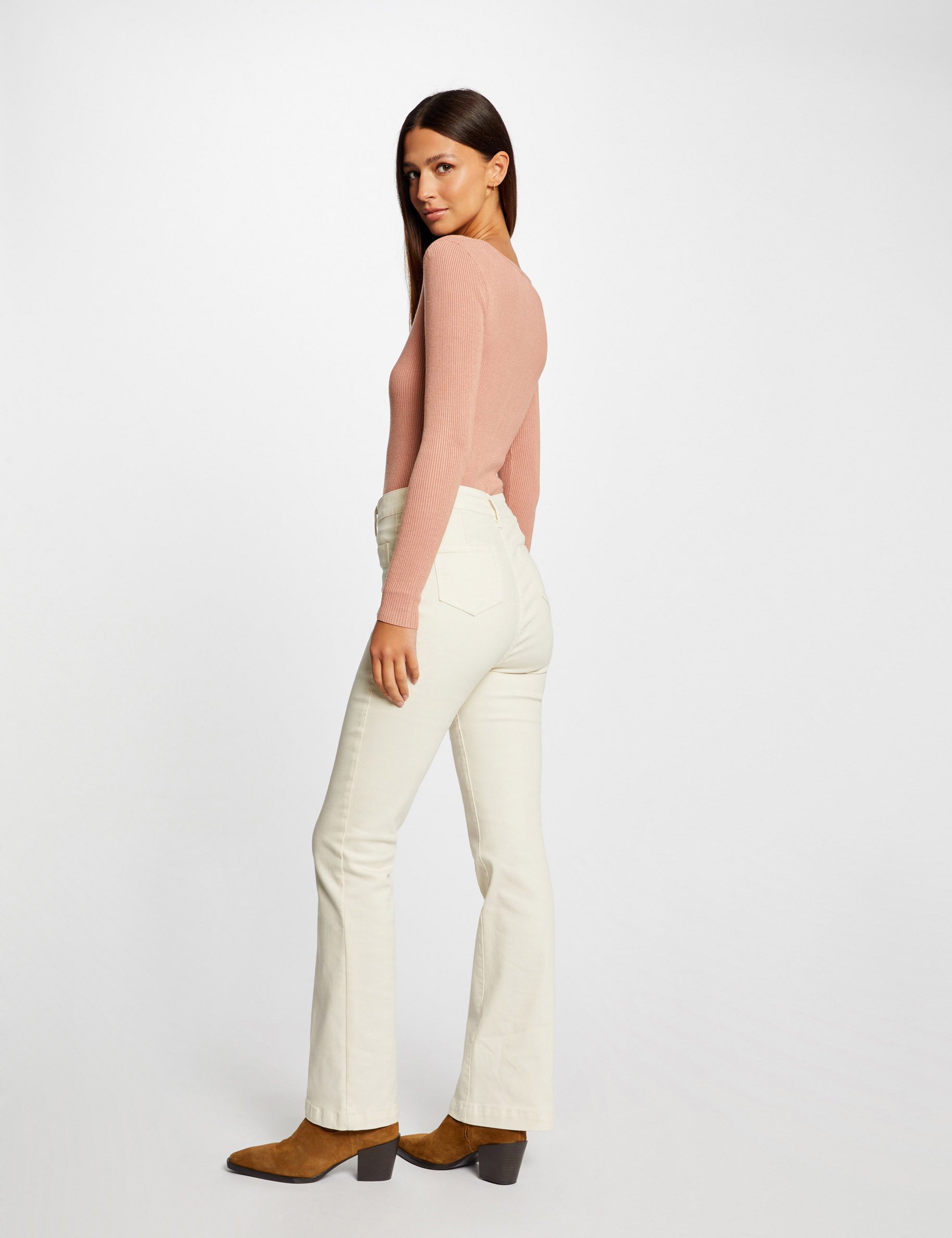 pull manches longues cotele detail zippe vieux rose femme Pull manches longues côtelé détail zippé vieux rose femme