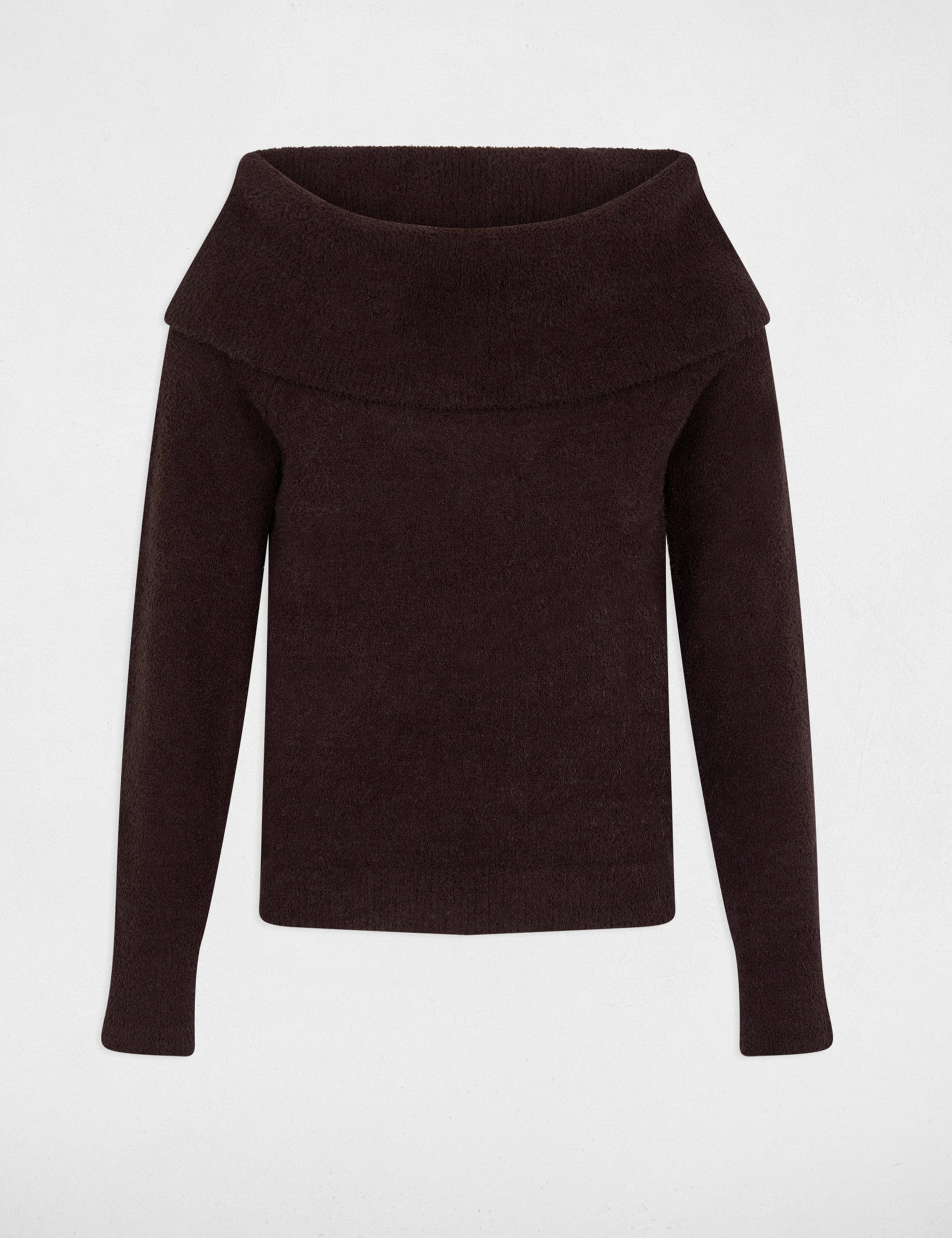 Pull col bardot marron fonc&eacute; femme