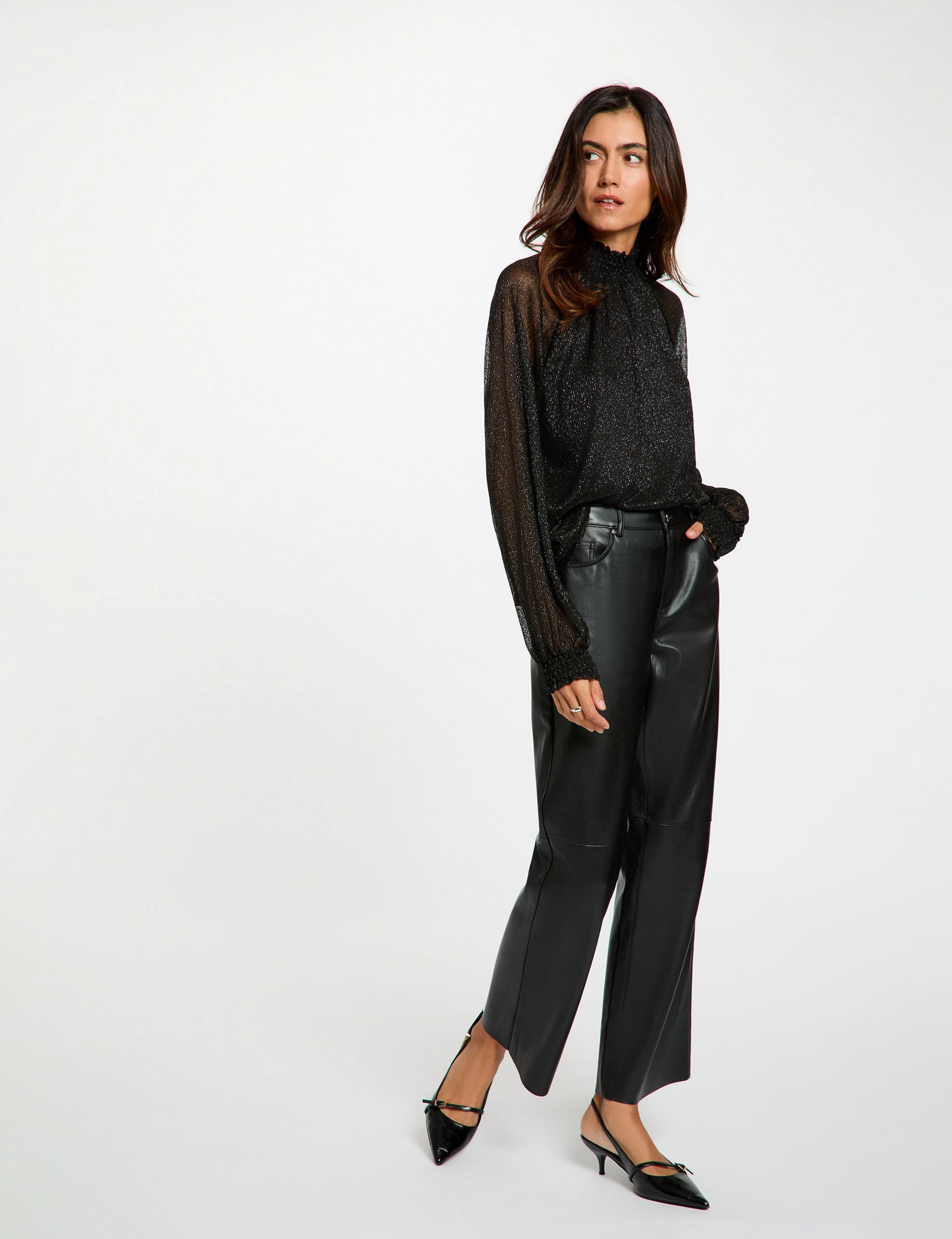 T-shirt col montant noir femme